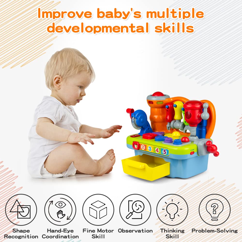 Woby Multifunctional Musical Learning Tool Workbench Toy Set for Kids with Shape Sorter Tools – close-up detail