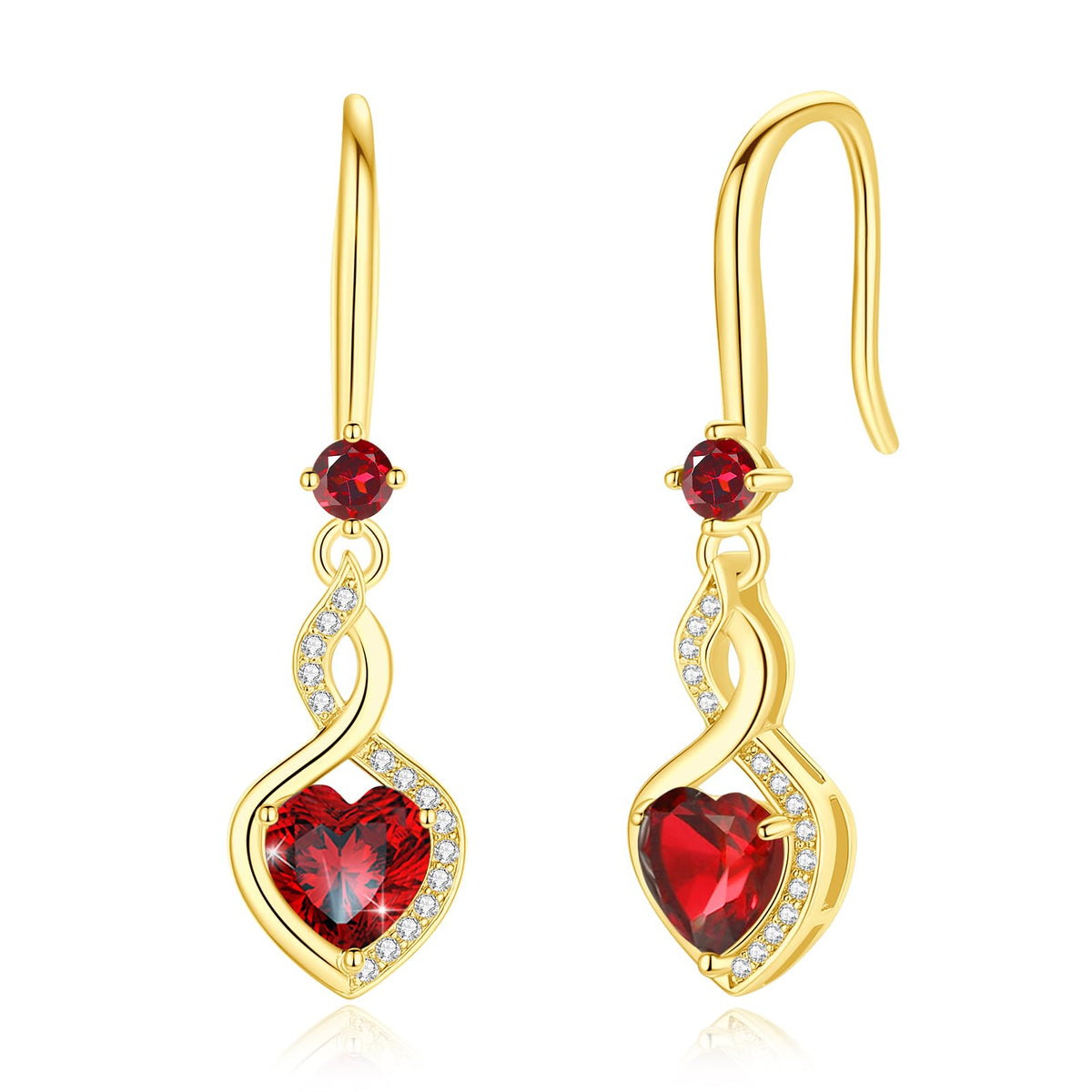 FANCIME Heart Dangle Earrings Sterling Silver Birthstone Jewelry for Women – alternate angle