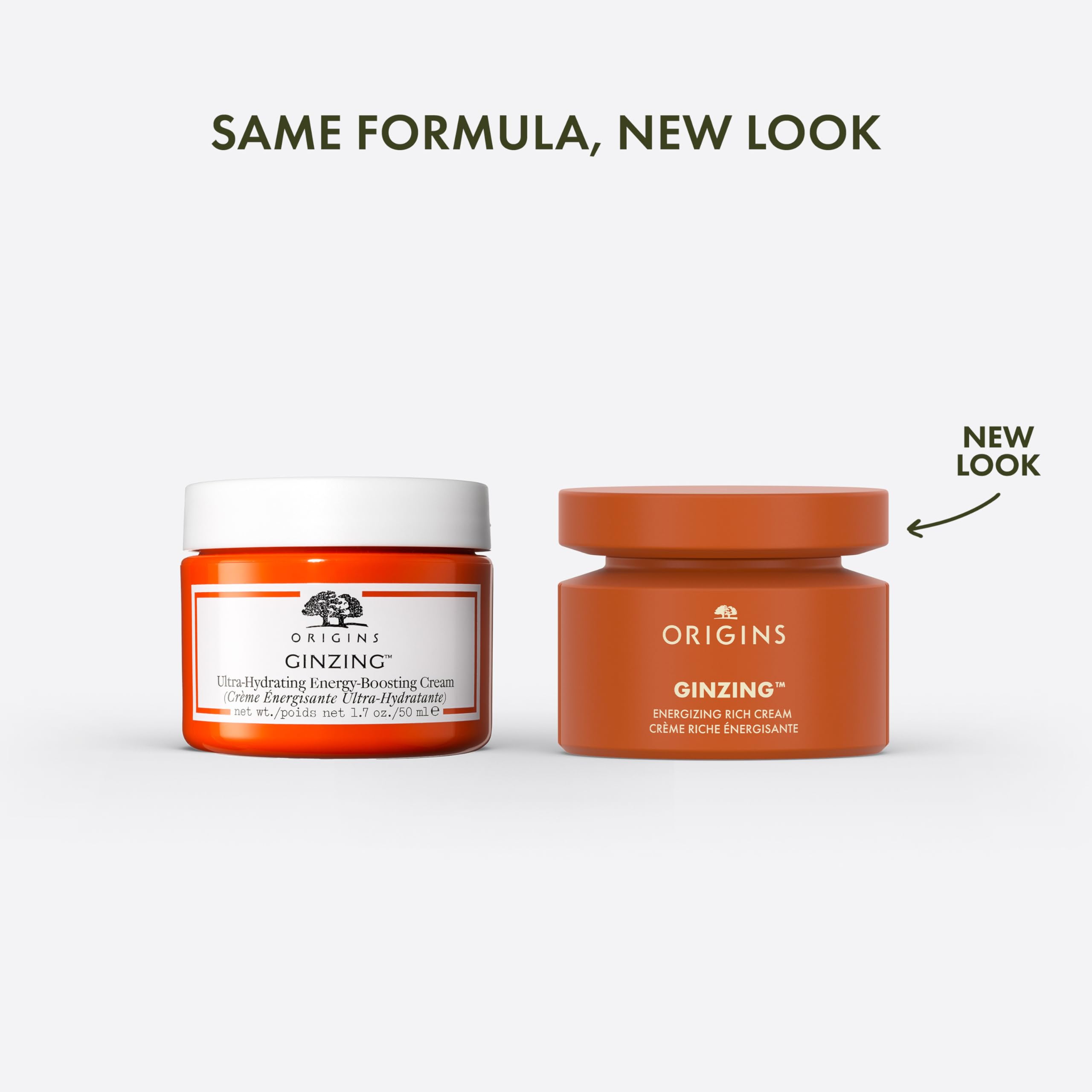 Origins GinZing Energizing Rich Cream face moisturizer for dry skin, featuring niacinamide, caffeine, and ginseng, 1.7 fl oz.