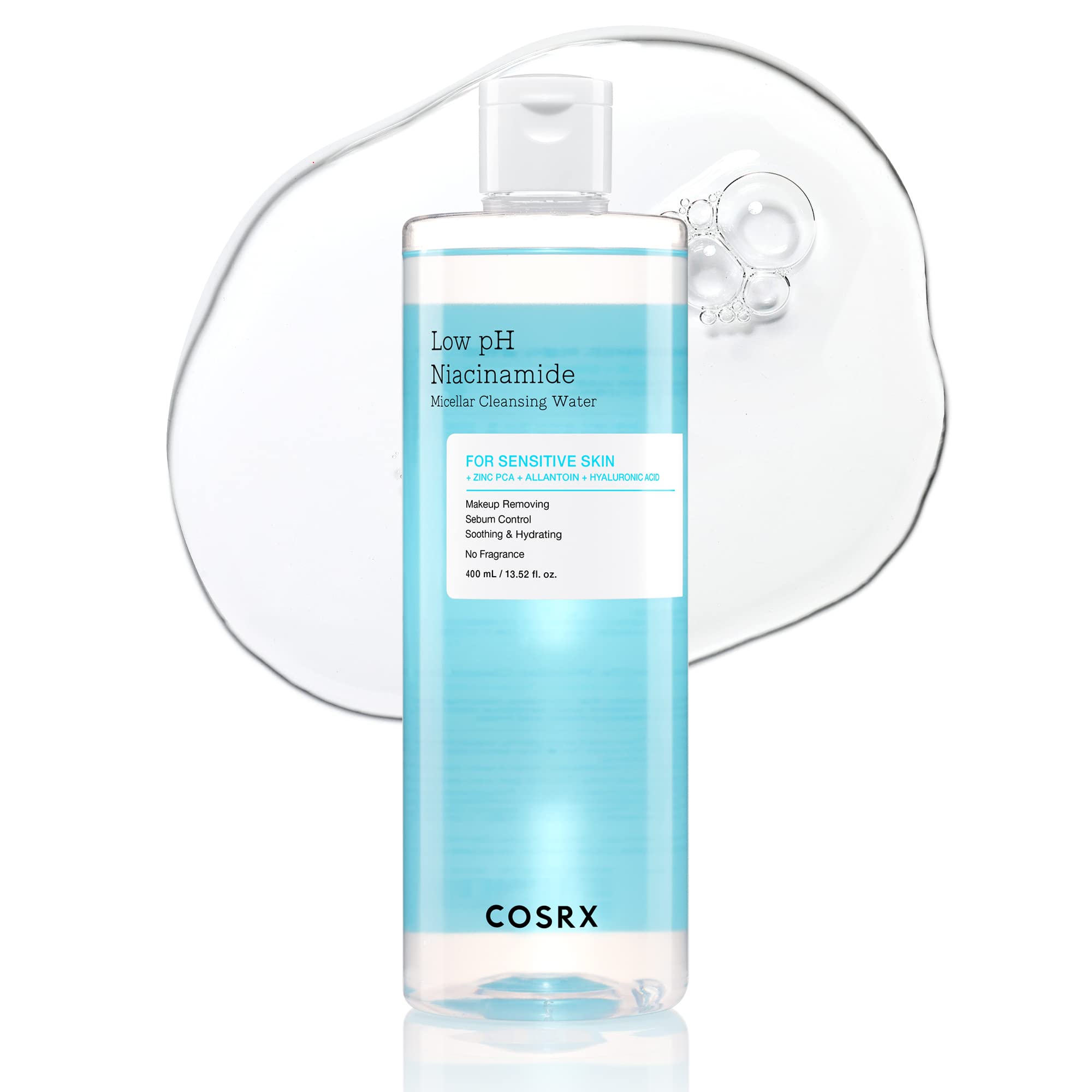 COSRX Low pH Niacinamide Cleansing Water for Sensitive Skin, - Product Imagery