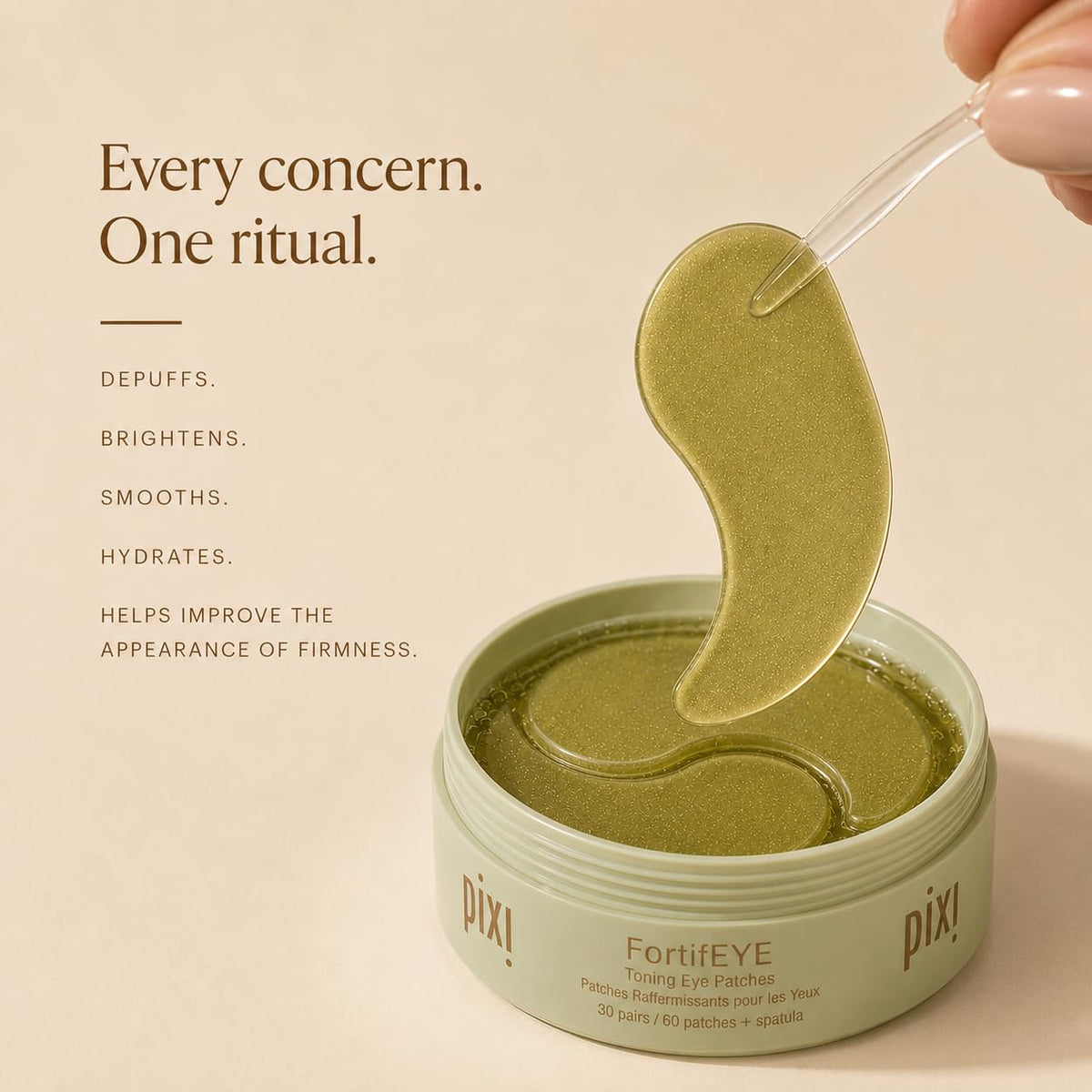 Pixi FortifEYE Under Eye Patches for Wrinkles and Puffy Eyes, Peptides – back view and specifications