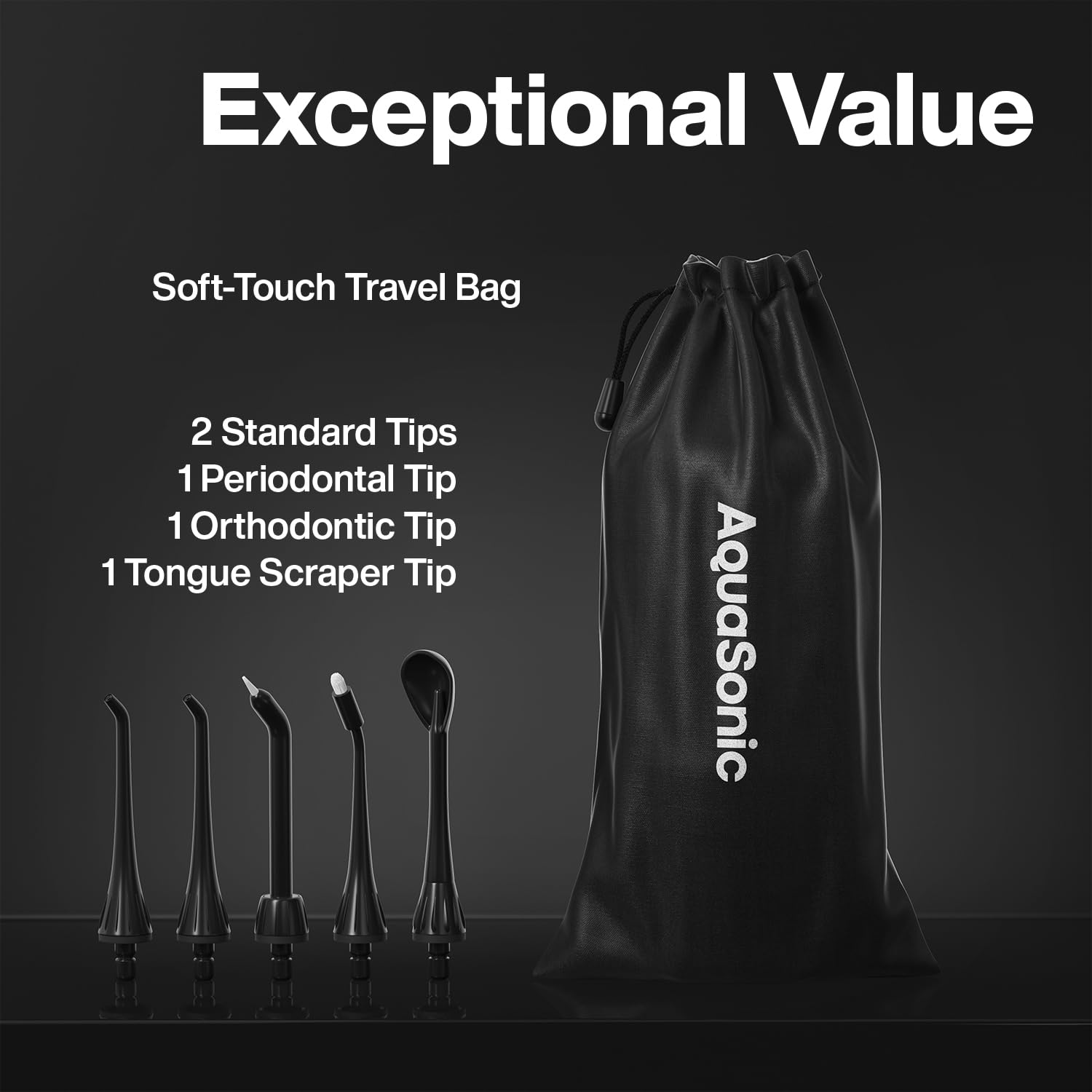Aquasonic AquaSonic cordless water flosser with adjustable water pressure and ergonomic design for oral irrigation.