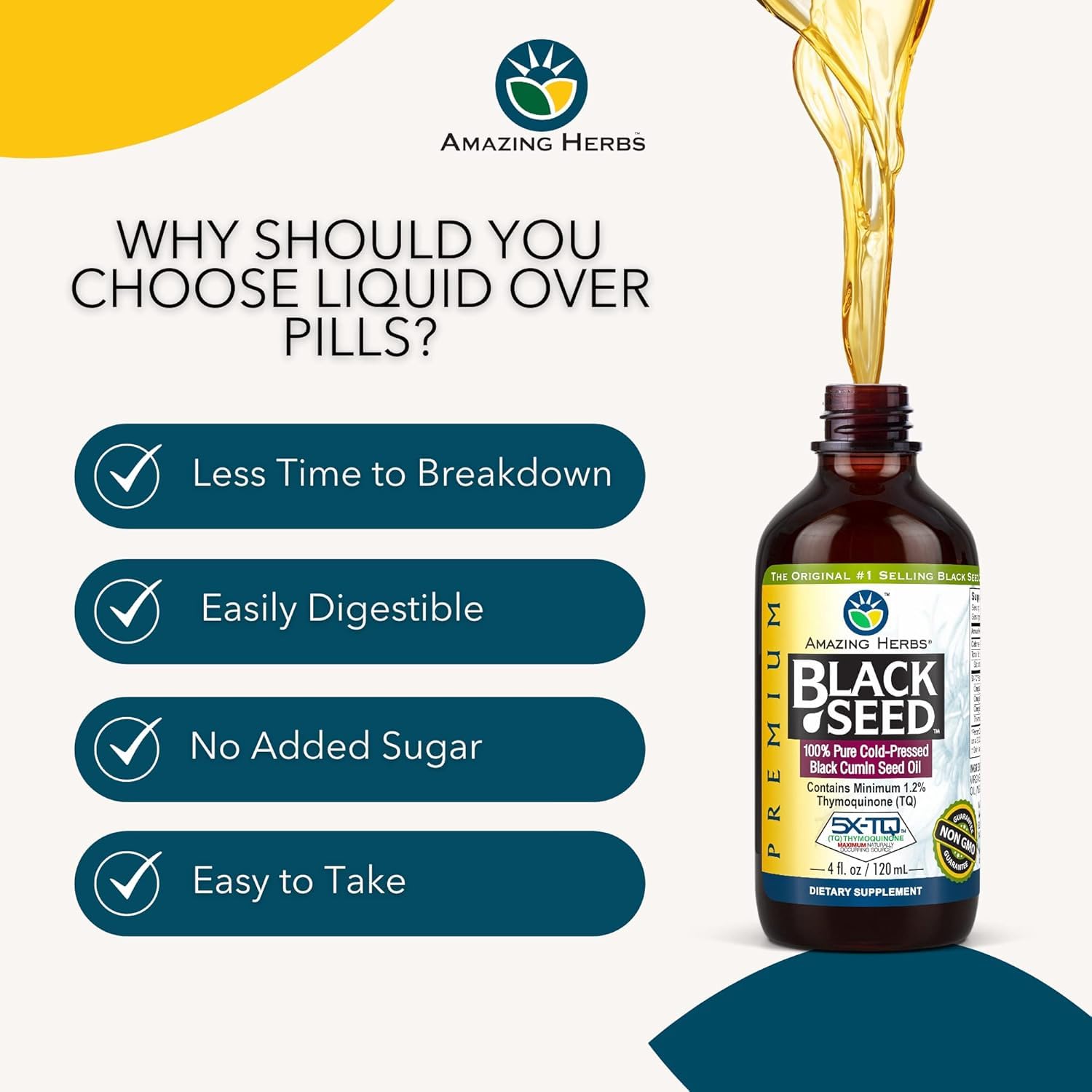 Amazing Herbs Premium Black Seed Oil Liquid - 4 Fl Oz Glass Bottle