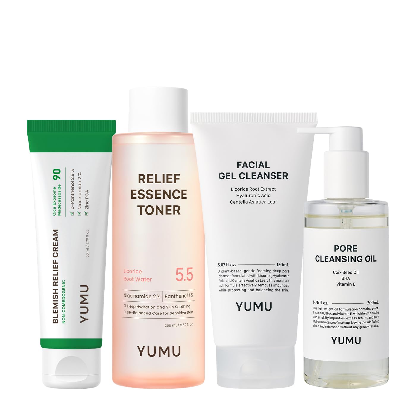 YUMU Glow Essential Set, 4-Step Skincare Routine for Sensitive - Product Imagery