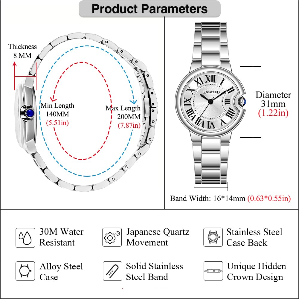 KNISKRED Classic Vintage Watch for Women Roman Numerals – full view