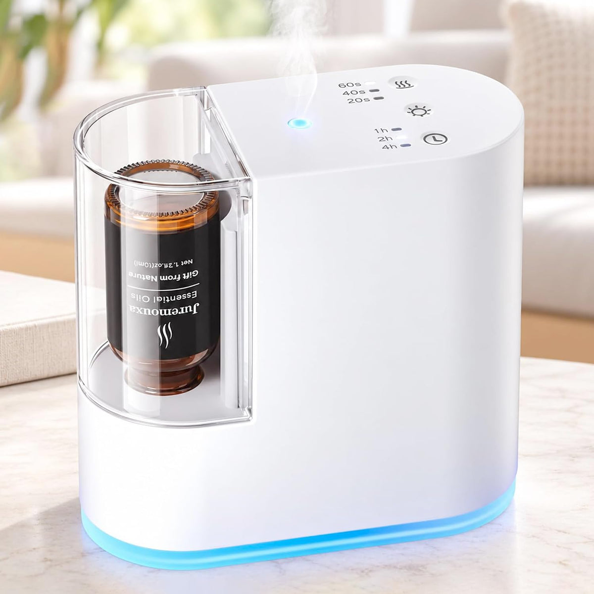 Juremouxa Waterless Essential Oil Diffuser, UltraQuiet & Rechargeable,White – White, Polypropylene (PP), Aromatherapy