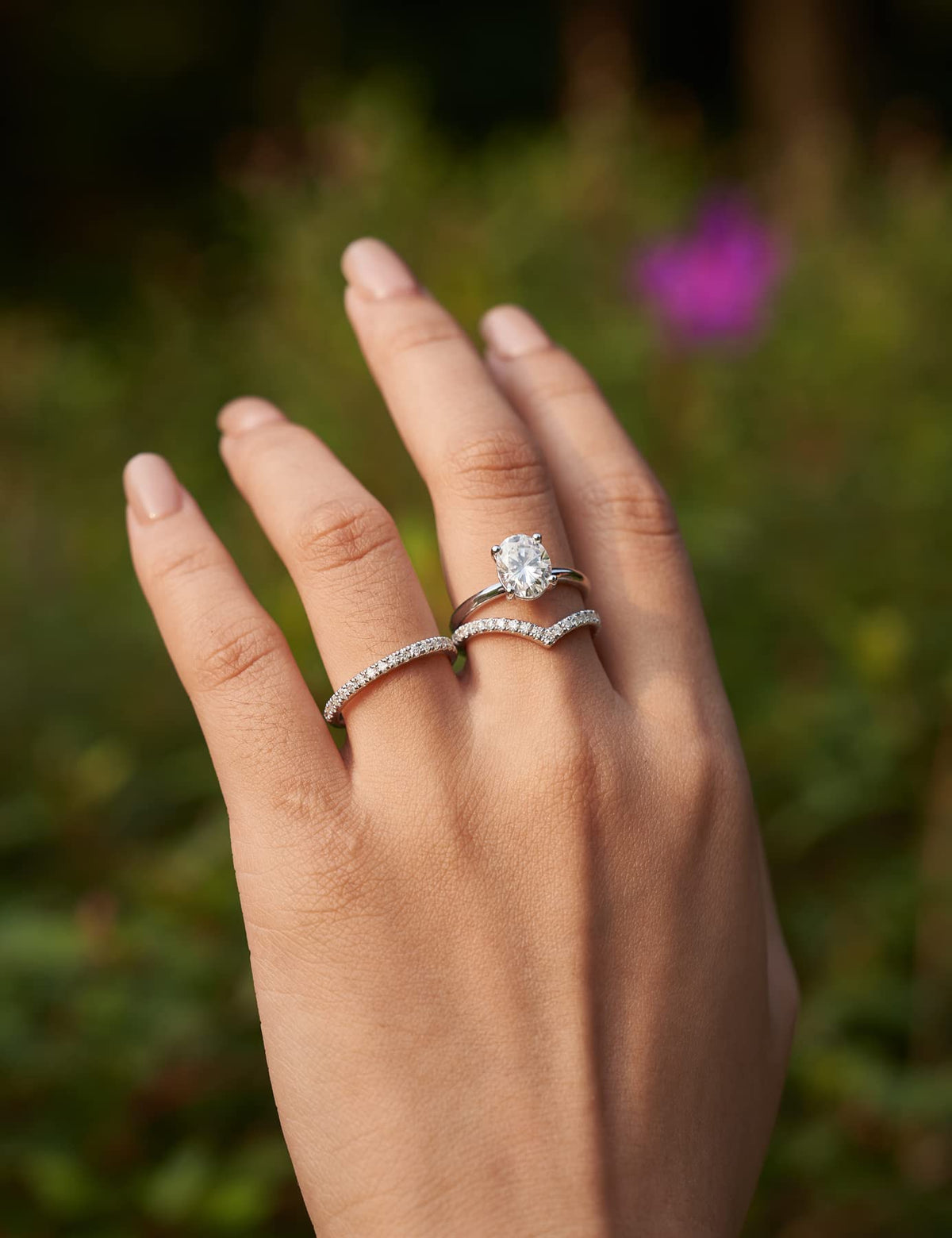 IMOLOVE Moissanite Engagement Rings for Women Round Oval Solitaire & Pave – full view, size 3 3.5 4 4.5 5 5.5 6 6.5 7 7.