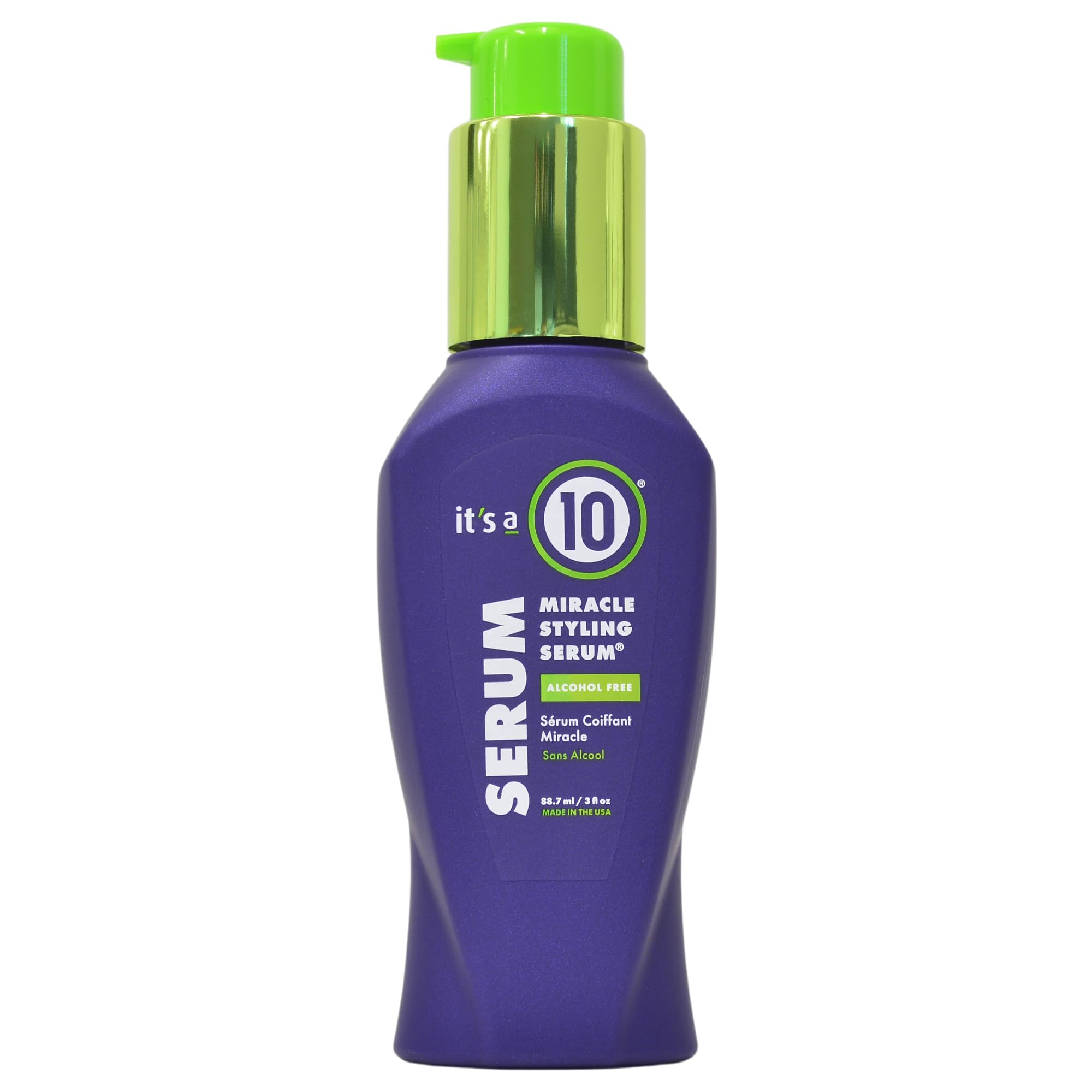 It's A 10 Miracle Styling Serum 3 oz in a clear bottle with a pump dispenser, designed for hair styling and frizz control.