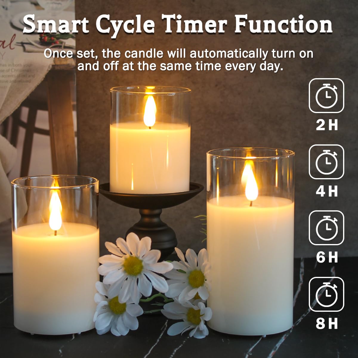LEDHOLYT Glass Rechargeable LED Flickering Flameless Candles with Remote and Timer