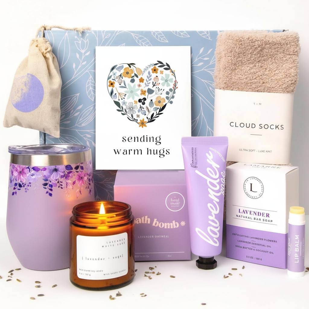 Unboxme Gifts Unboxme Lavender Spa Gift Set for Women — Mother’s Day Gifts with Scented Candle, Bath Bomb, Hand Cream & 
