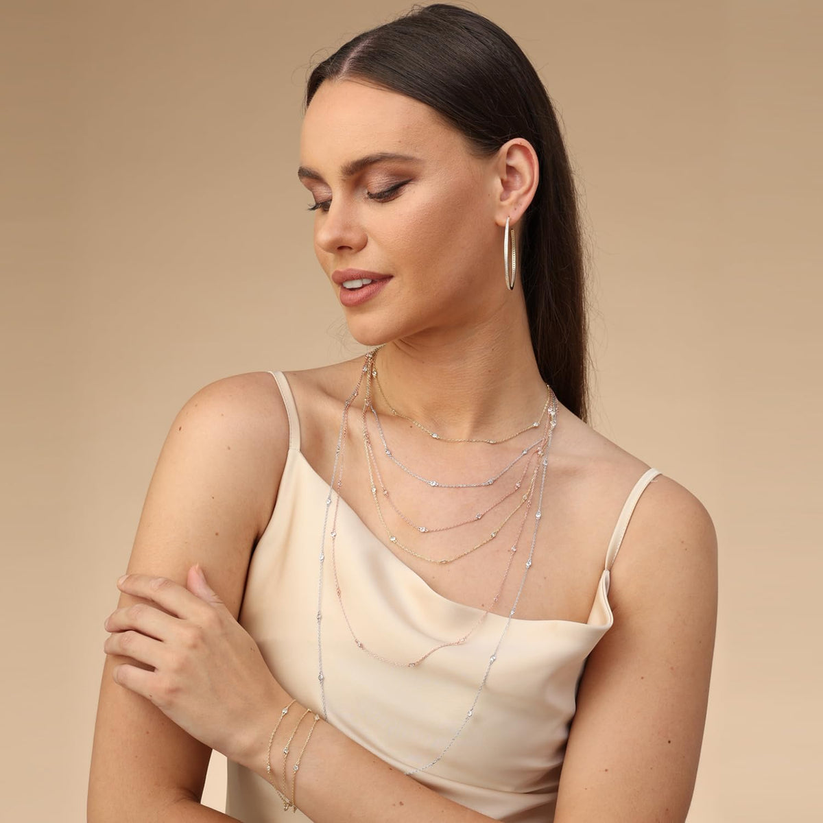 SAVEARTH DIAMONDS Yard Station Necklace Layering Dainty Chain for Women 0.60 To 1.60 CT – full view