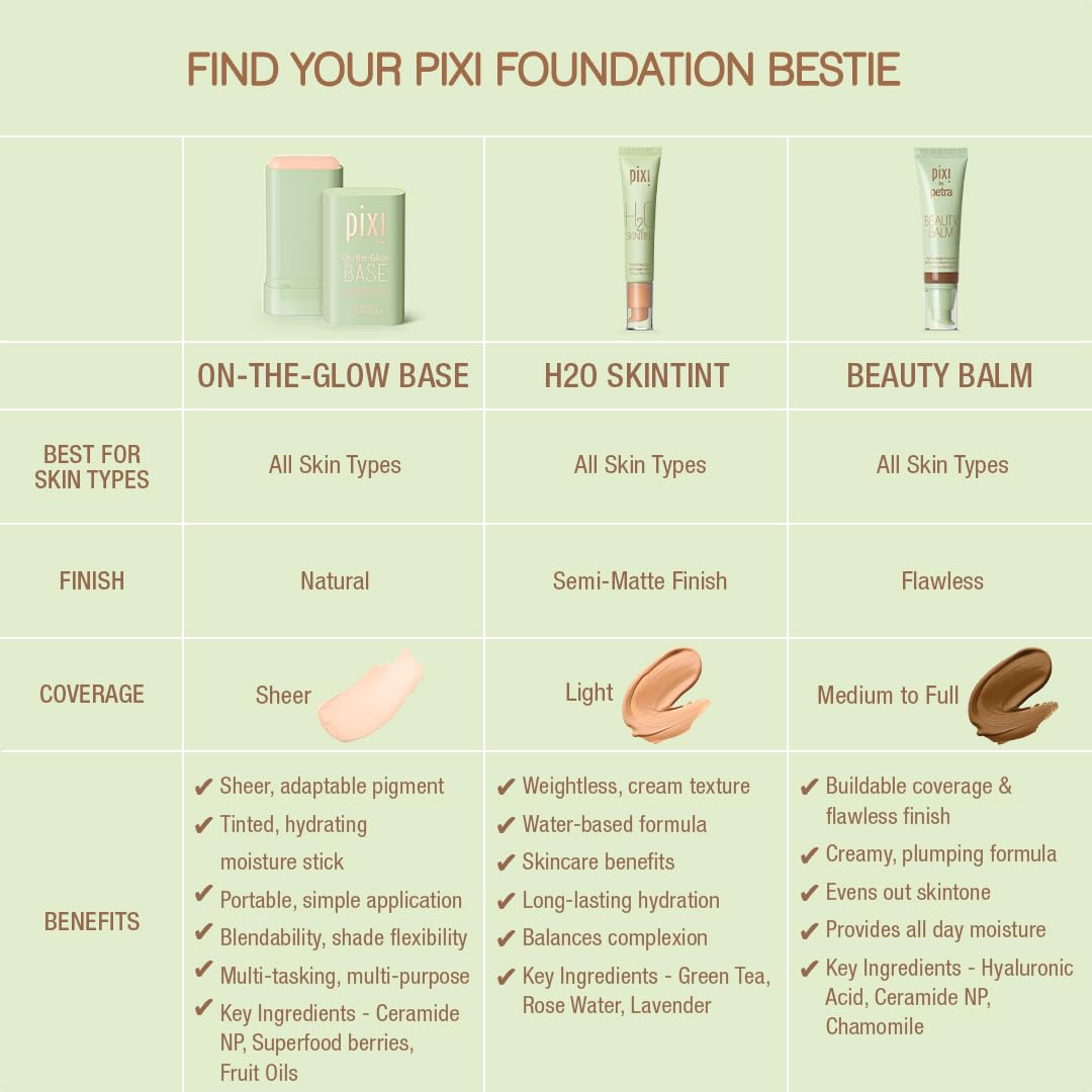 Pixi Beauty Foundation Stick | On-the-Glow Base Tinted Moisturizer in Porcelain for Fair Skin | Sheer Buildable Coverage