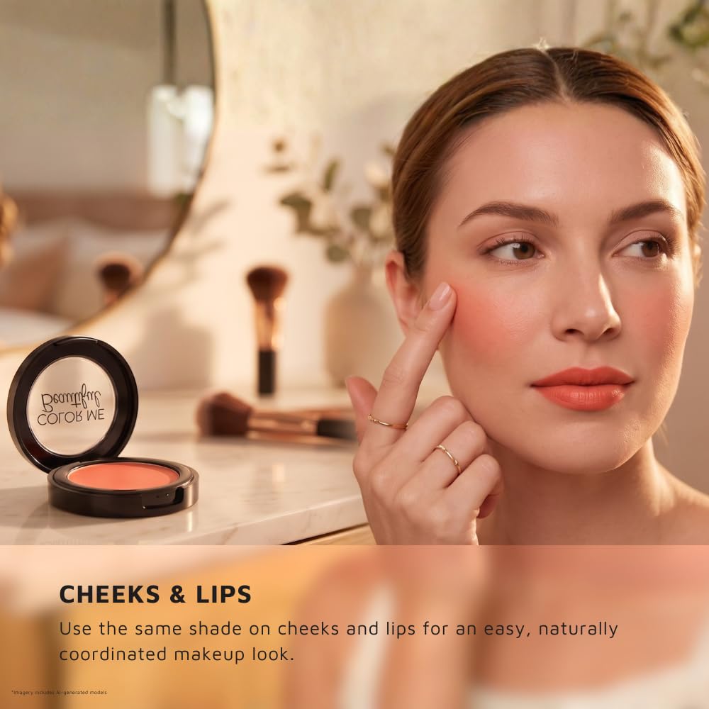 Color Me Beautiful Sunlit Cream Blush, Cheeks & Lips, Daybreak – back view and specifications