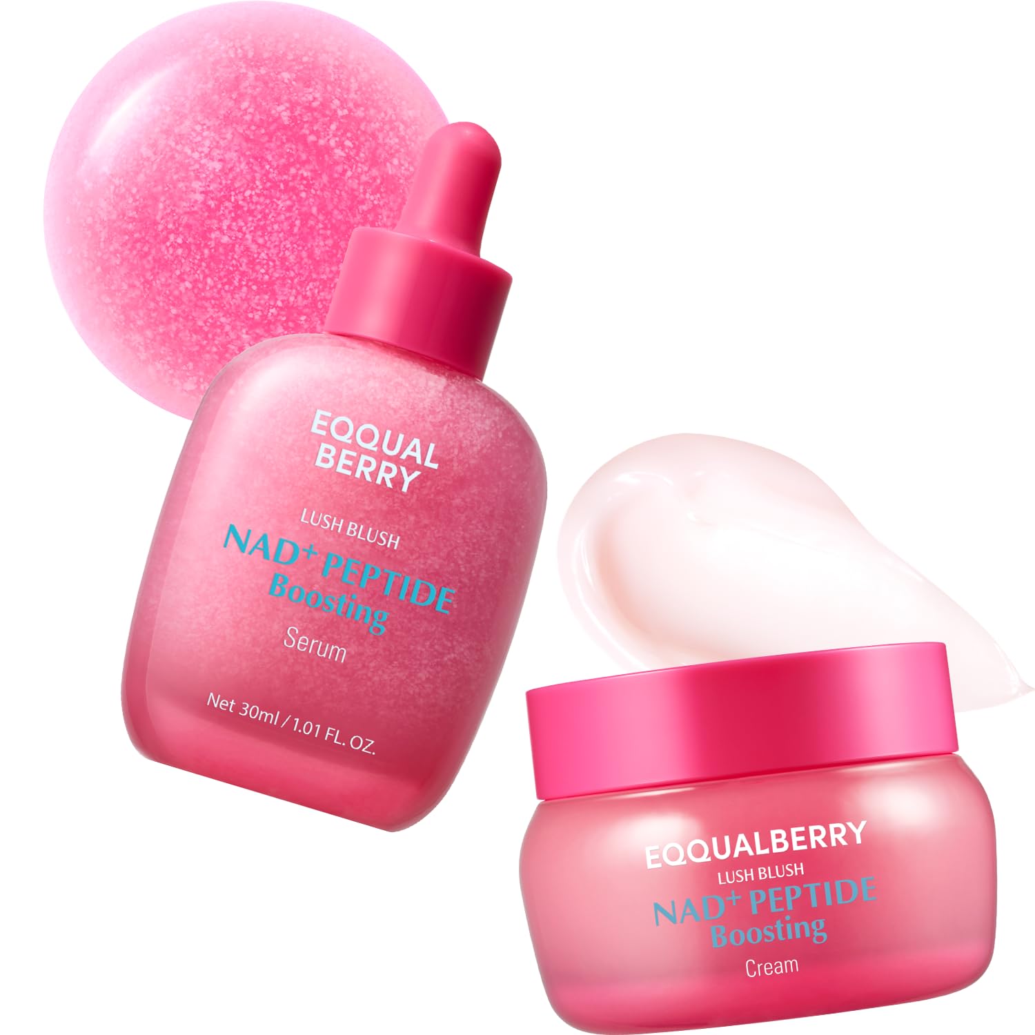 EQQUALBERRY NAD+ Peptide Boosting Serum & Cream Duo | Pink Cream - Product Imagery