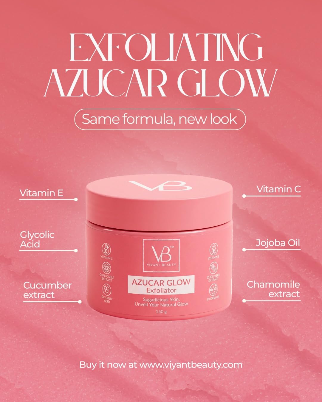 VIYANT BEAUTY AZUCAR GLOW Facial Sugar Scrub – Exfoliating Face Scrub for Glowing Skin, Gentle Face Exfoliator, Pore Cle