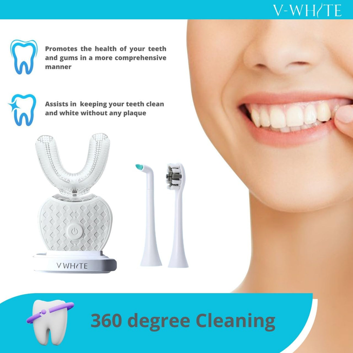 V WHITE Ultrasonic U Shaped Auto Brush for Adults - V-WHITE Official Imagery - 5