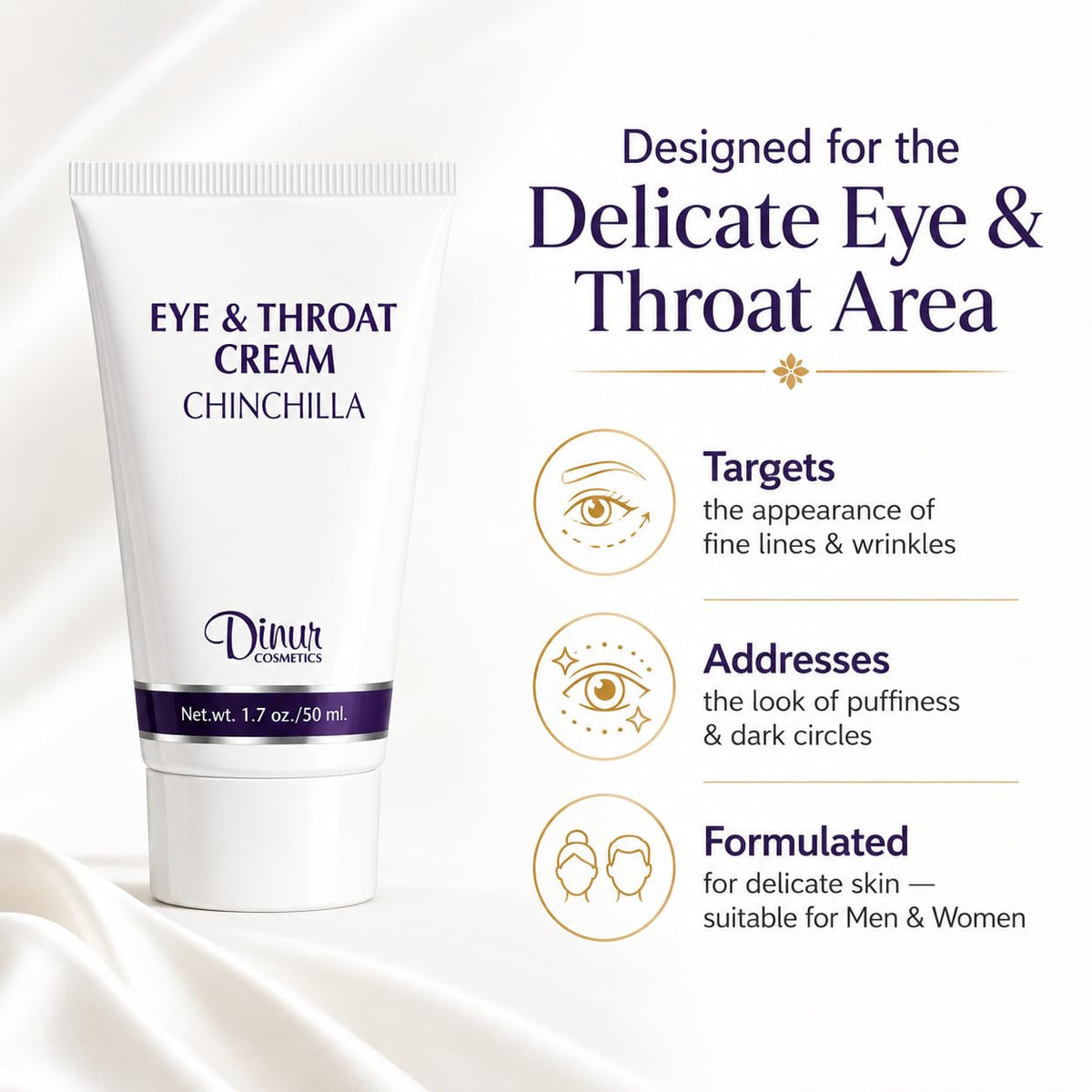 Dinur Cosmetics Chinchilla Eye & Throat Cream Reduces Fine Lines Wrinkles Puffy Eyes & Under Eye Dark Circles Penetrates