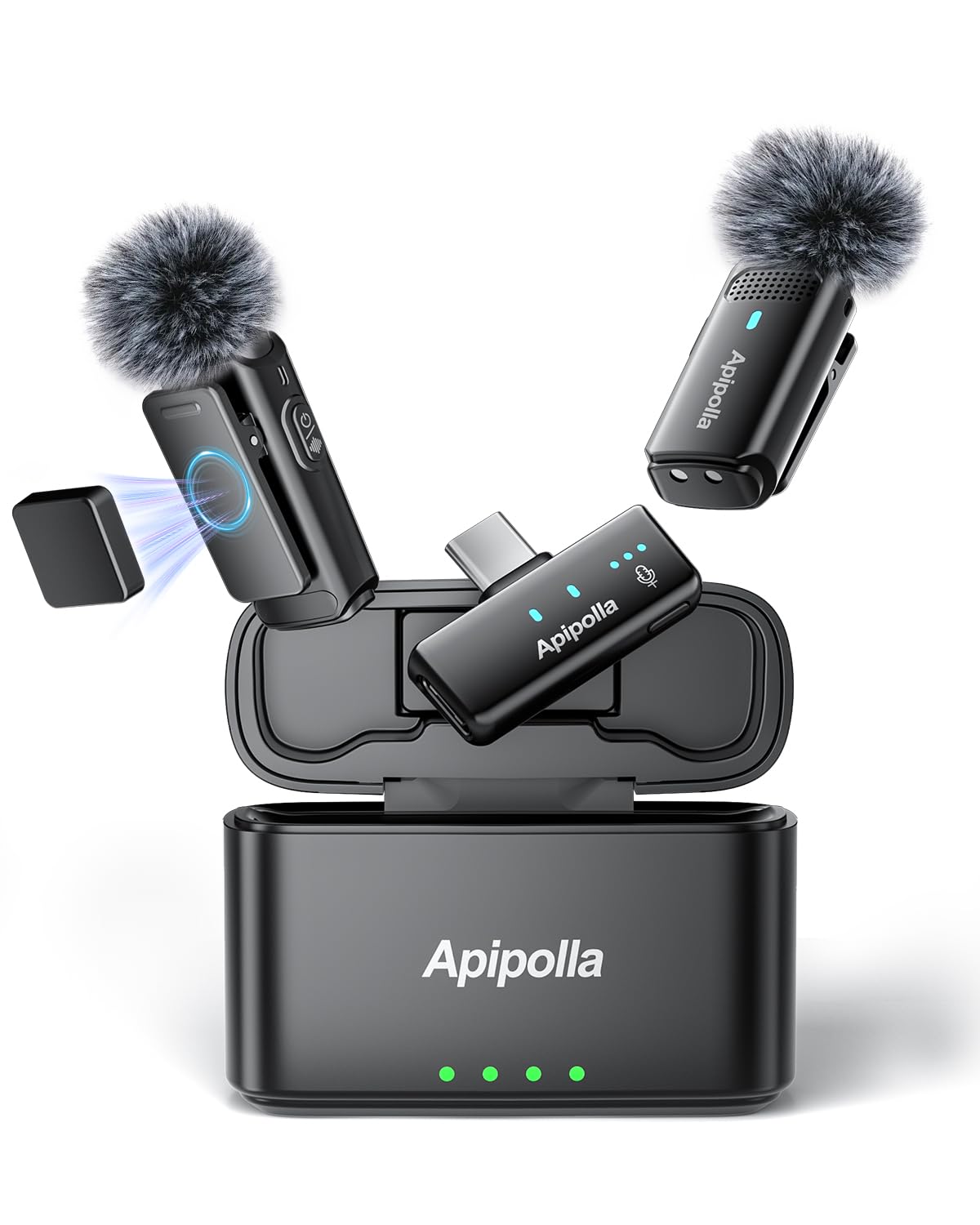 Apipolla Wireless Mini Lavalier Microphone for iPhone Android,Plug&Play Magenet Mics