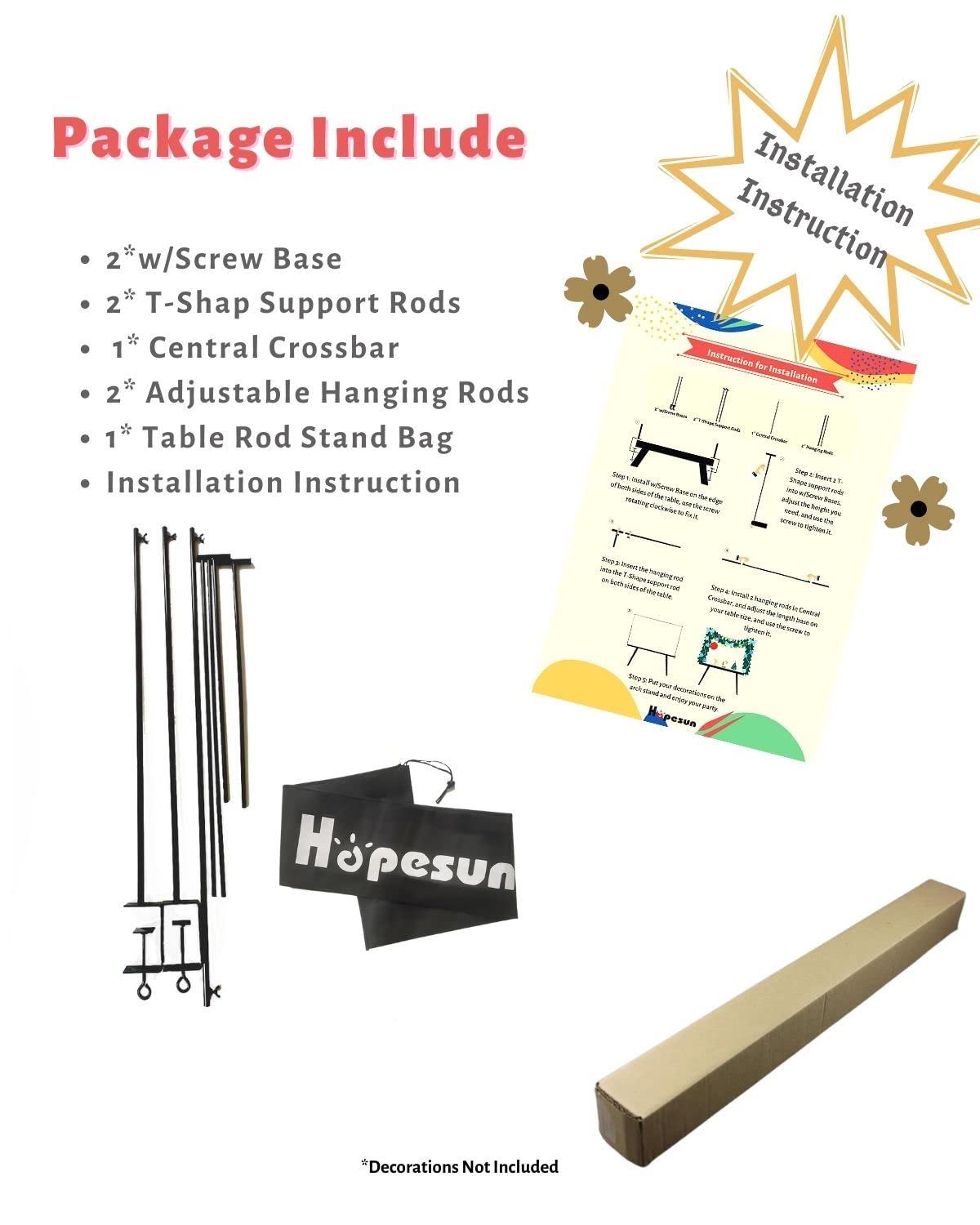 Hopesun Over The Table Rod Stand with Clamps 49-102" Adjustable Metal Balloon Arch Stand Flower Table Arch Suitable 