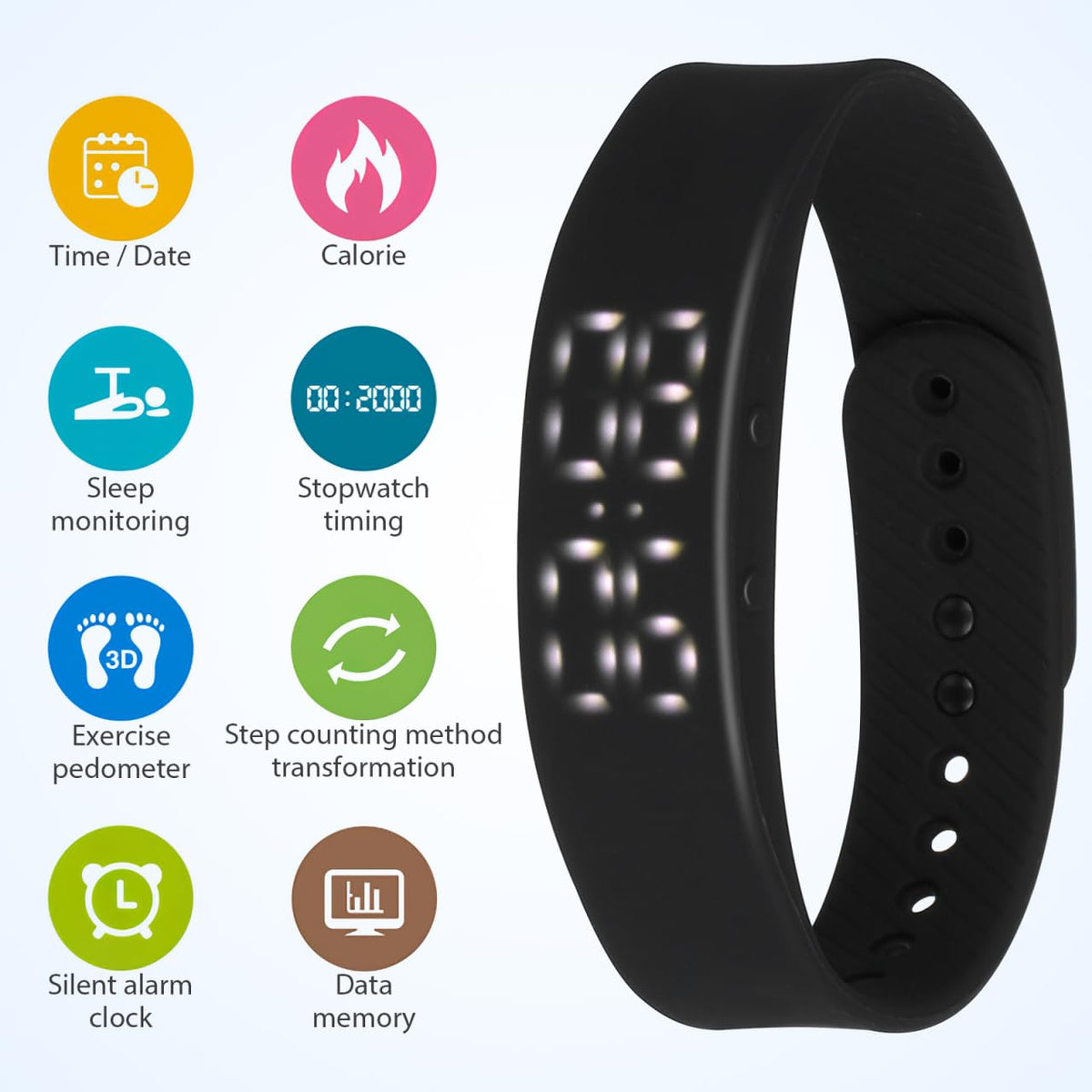 Mikikit Bracelet Led Digital Wristband with Step Counter Distance and Calorie Water-Resistant Adjustable Strap for Exerc