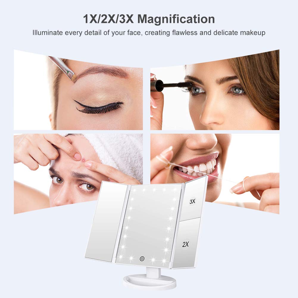 WEILY Makeup Mirror with 21 LED Lights, 1x/2x/3x Trifold Vanity Mirror – close-up detail