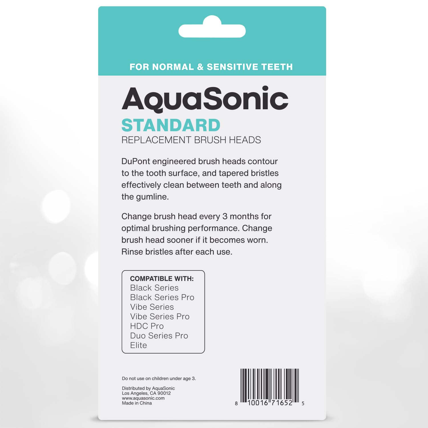 Eight AquaSonic genuine replacement toothbrush heads for normal and sensitive teeth, compatible with AquaSonic electric toothbrushes.