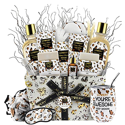 LOVERY Luxury At-Home Spa Kit with Honey Almond Scent - Bath Gift Basket with Vit E-Rich Bath Essentials, Tumbler, Ear C