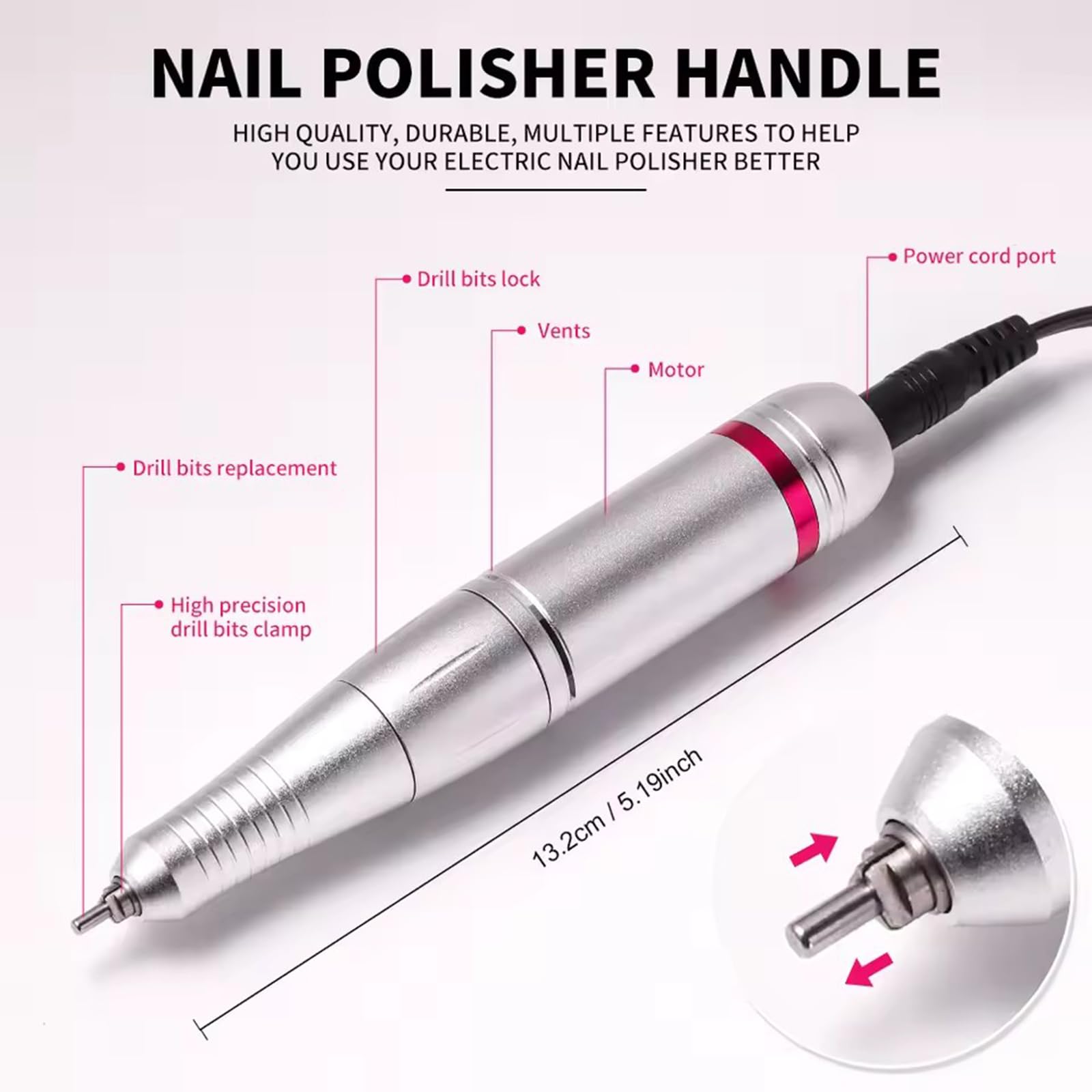 Generic multifunctional desktop nail drill with foot pedal, 45000RPM E-file with bit for manicures and pedicures.