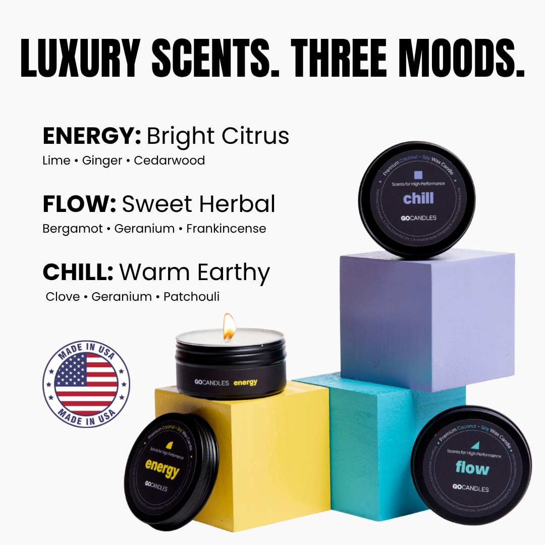 GOCANDLES Go Candles Premium Scented Candle Gift Set | 3 Aromatherapy Candles | Natural Coconut Soy Wax | Clean Burning 