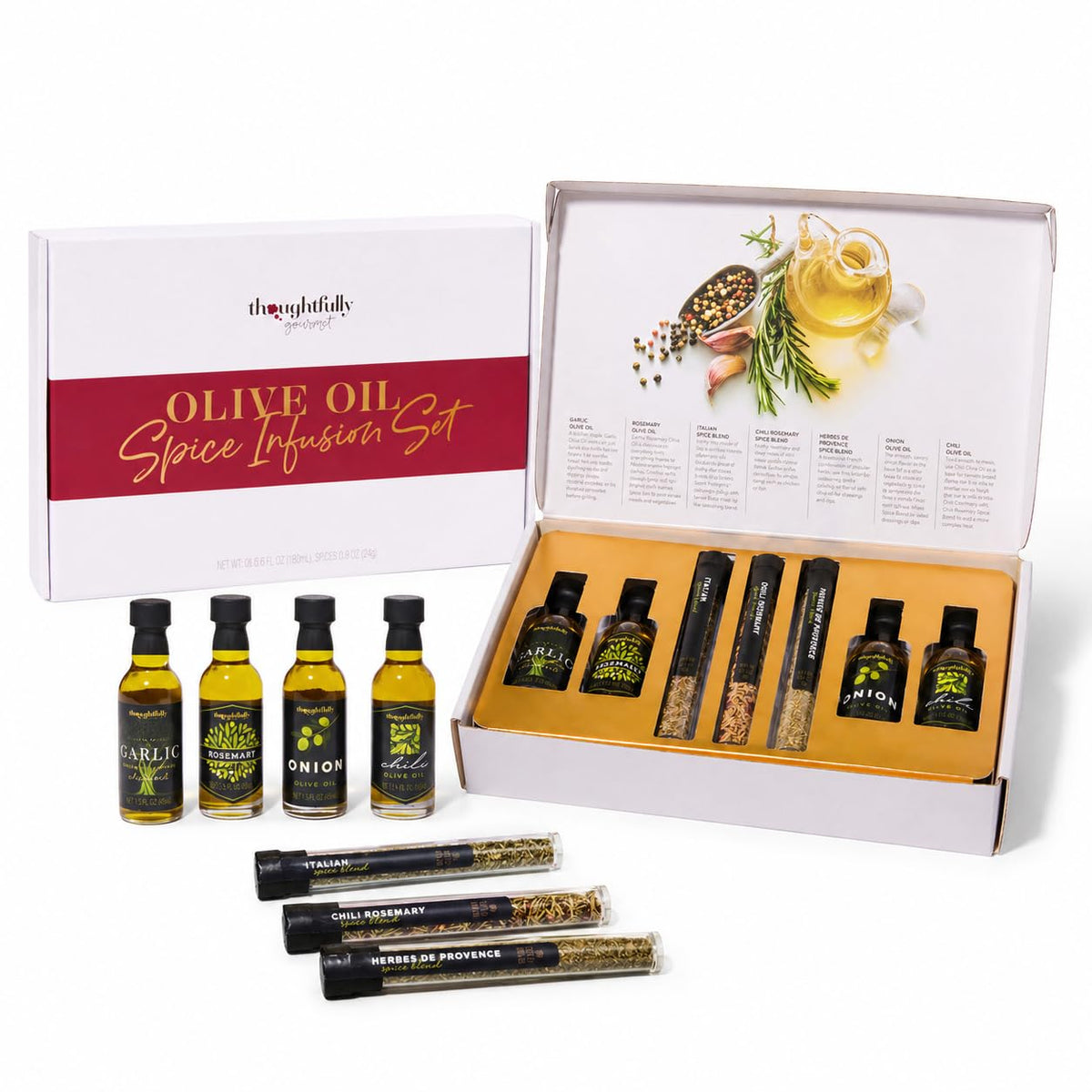 Thoughtfully Olive Oil Spice Infusion Gift Set, Cold Pressed Spanish Collection, Set of 7 – product photo (Olive)
