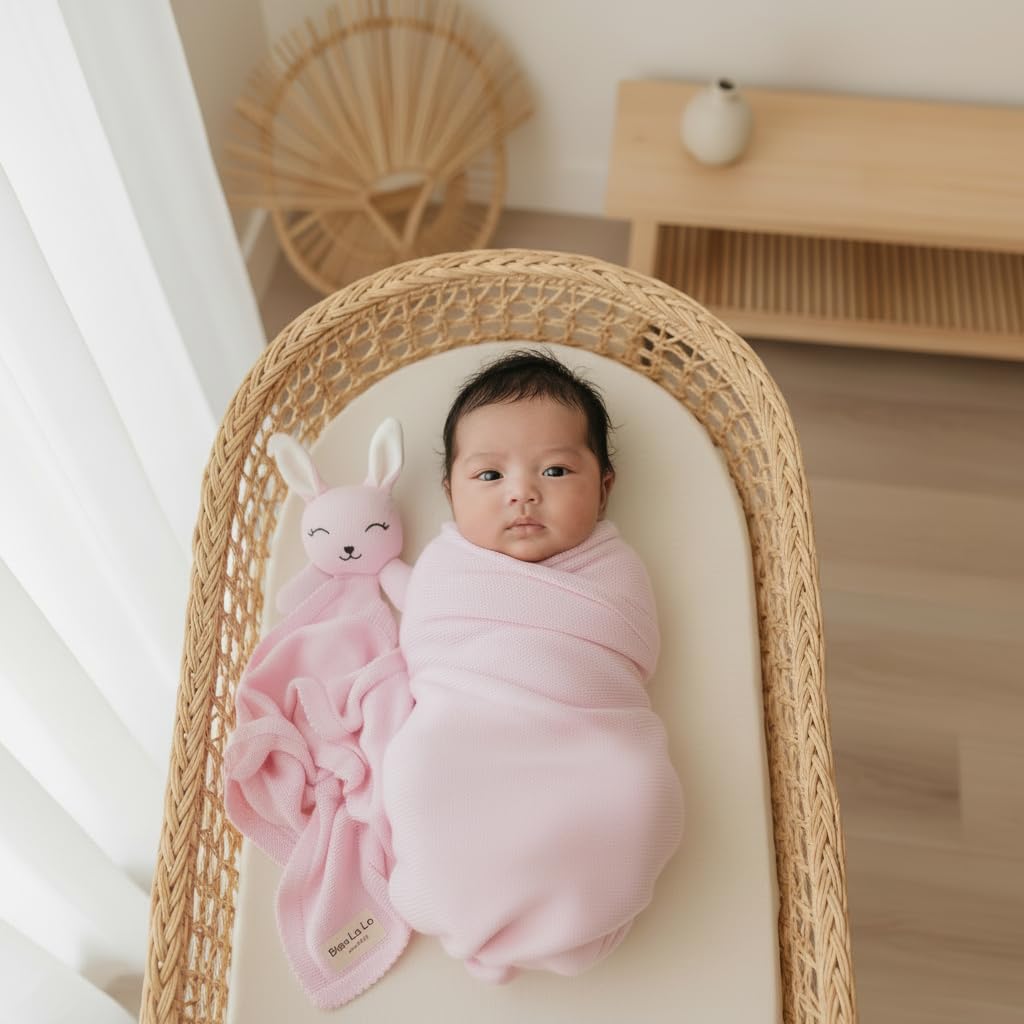 Bleu La La Baby Gift Set - Organic Cotton Newborn Blanket and Lovey Security Blanket Set, Gifts for Baby Girl, Mother to