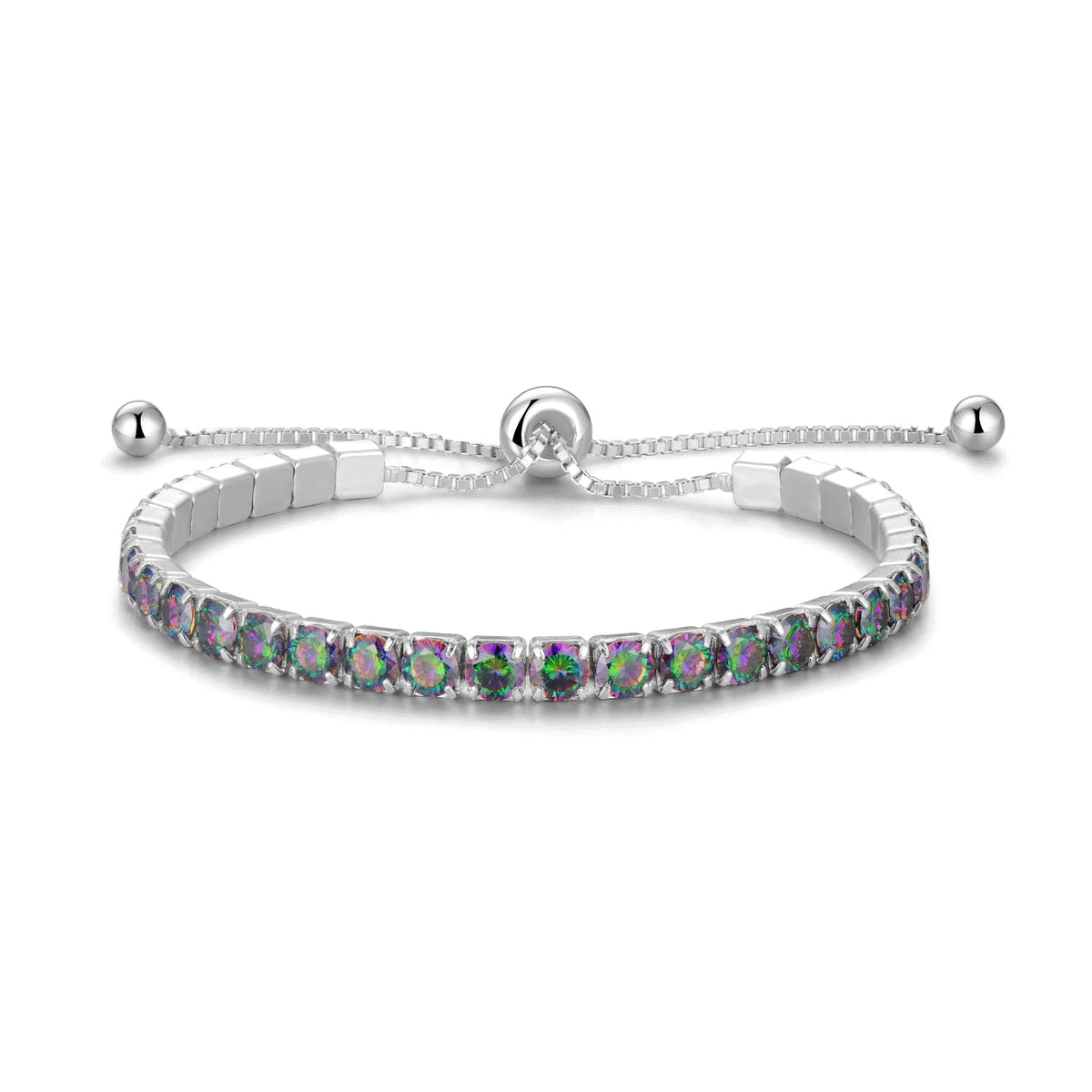 Cranmadia Sterling Silver Birthstone Tennis Bracelets for Women 4mm Tennis Bolo Bracelet Fashion Jewelry Birthday Gifts 