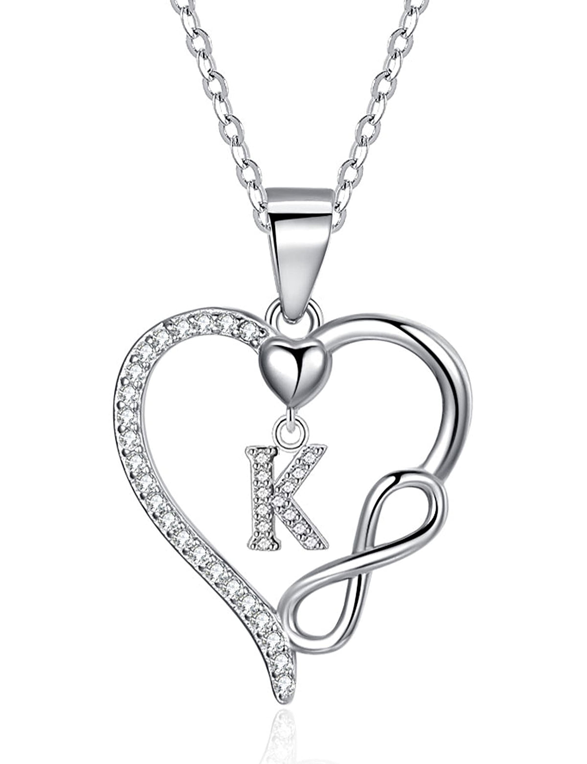 ITS4YEO 925 Sterling Silver Infinity Heart Initial Necklace for Women, Letter A-Z – Silver, Sterling Silver, K