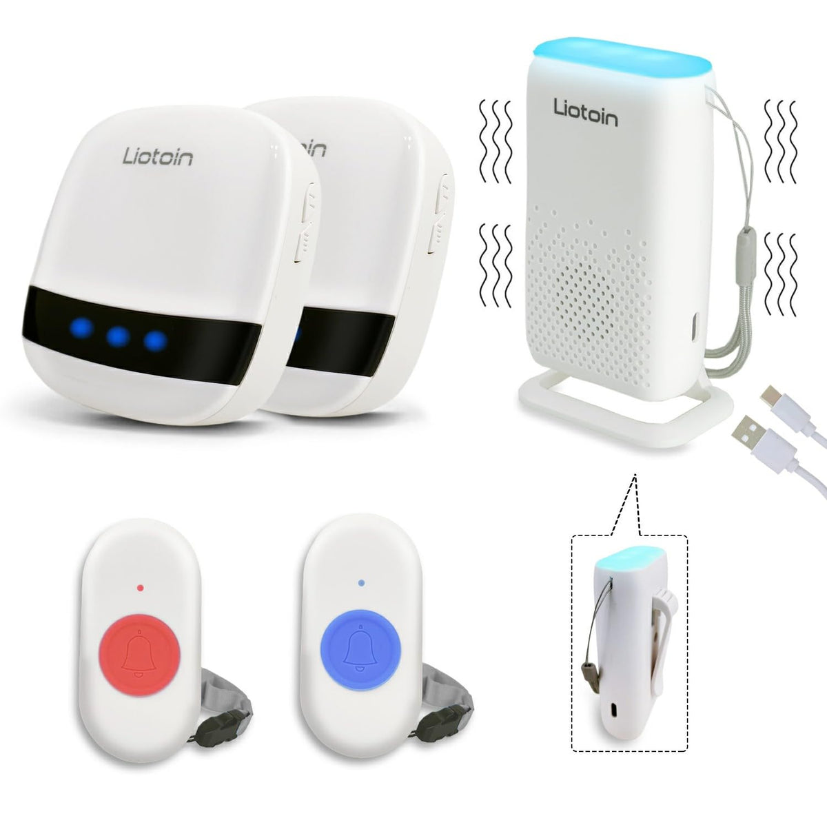 Wireless Caregiver Pager Call Button Alert Button Call Bell - liotoin Official Imagery - 8