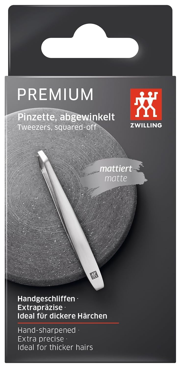 ZWILLING Angled Tweezers (for eyebrow plucking, textured, perfectly calibrated tips, hypoallergenic), Premium, Silver, 3