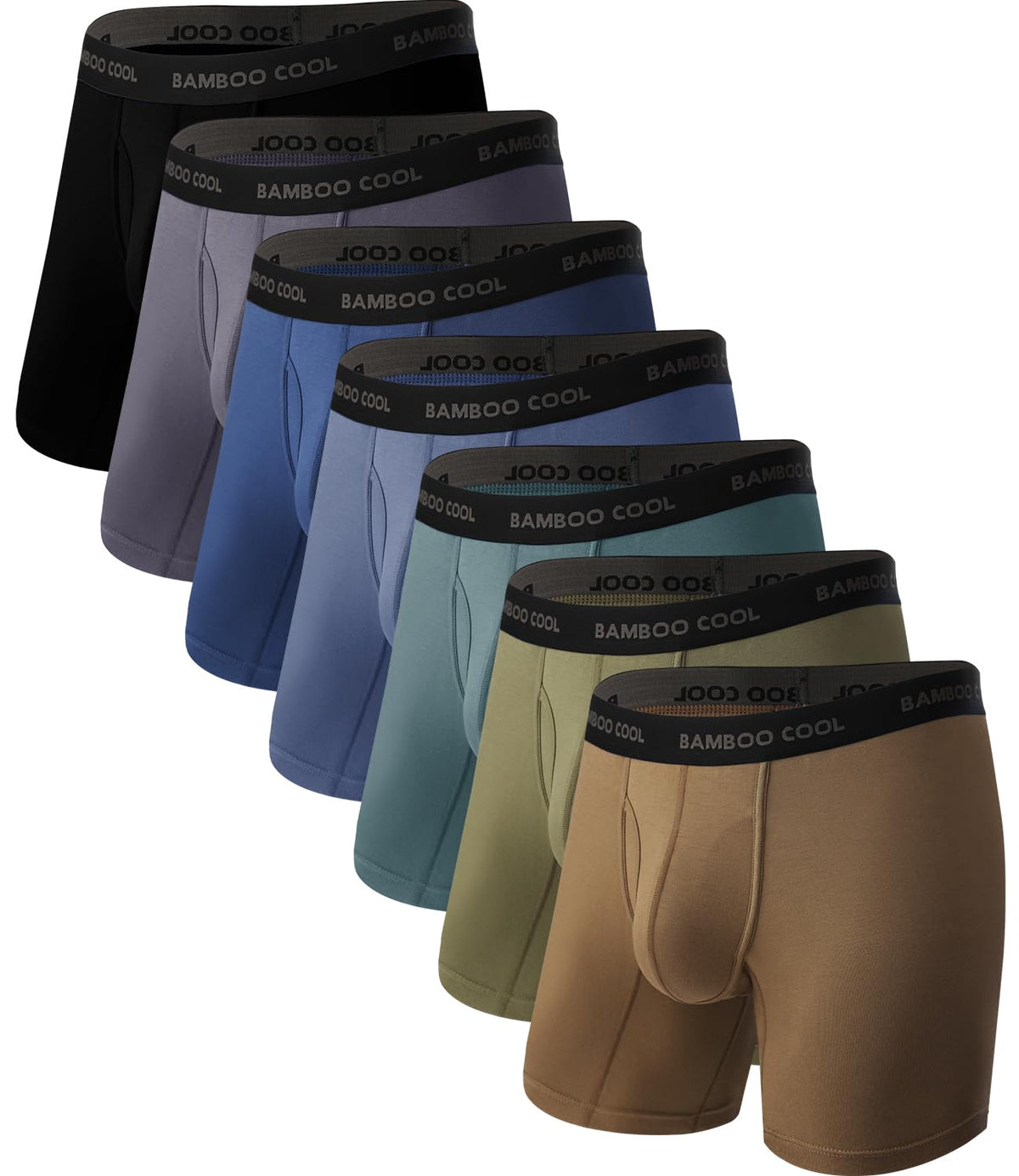 BAMBOO COOL Men's Cooling Underwear Ultra Soft Breathable Boxer Briefs Pack – close-up detail in 01-assorted (7 Pack)
