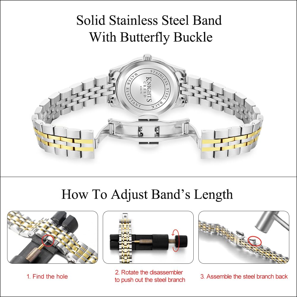 KNISKRED Easy Reader Dress Watch for Women – back view and specifications