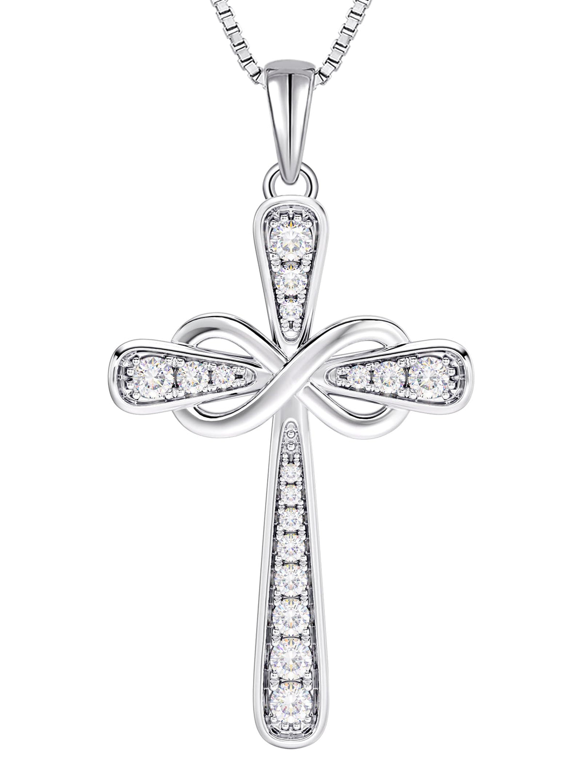 YL 925 Sterling Silver Cross Necklace for Women Halo Infinity Pendant Cubic Zirconia Jewelry for Mom – 04-zirconia-Apr