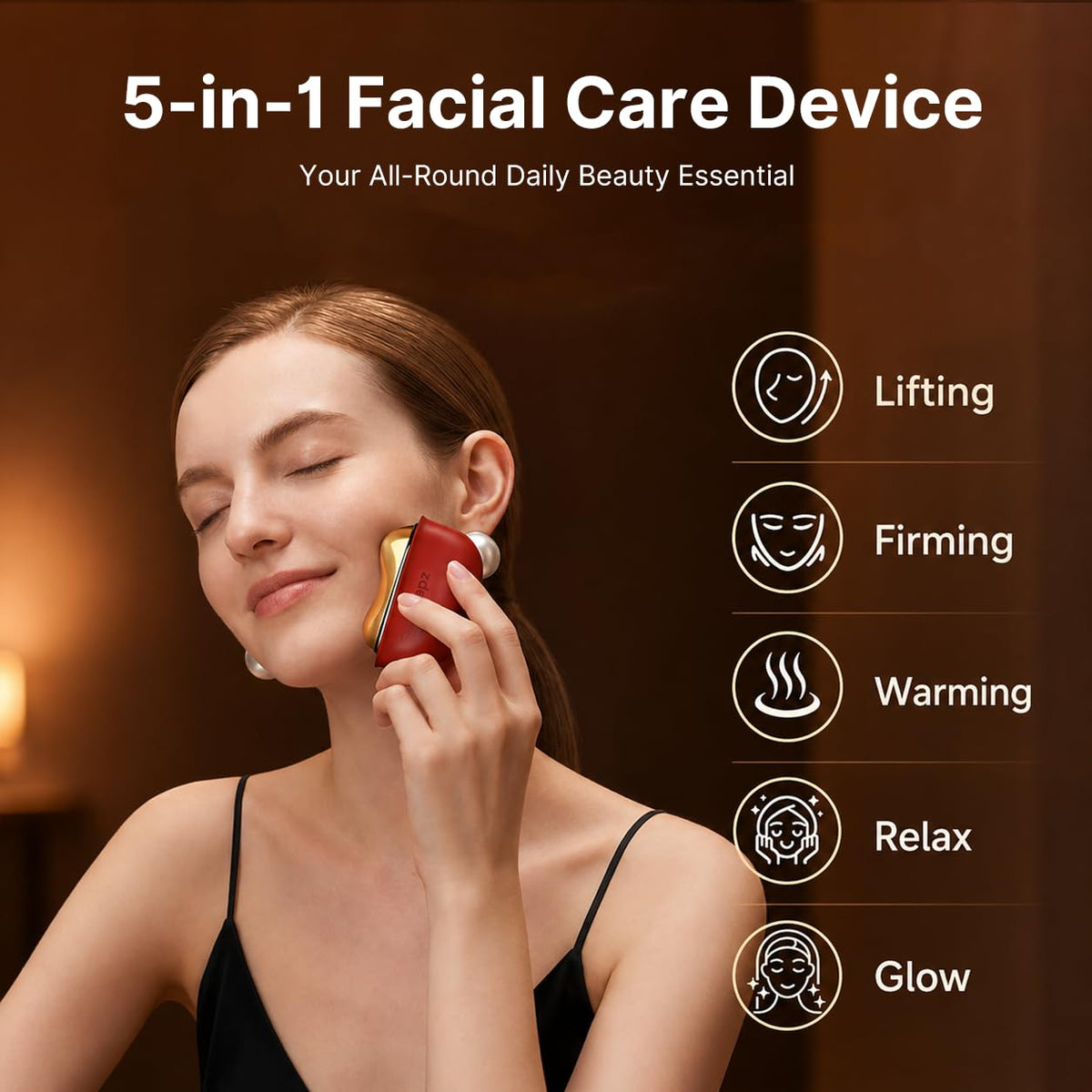 ZDEER GS5 Electric Heated Gua Sha Tool, Red Light Face Massager, Red – full view