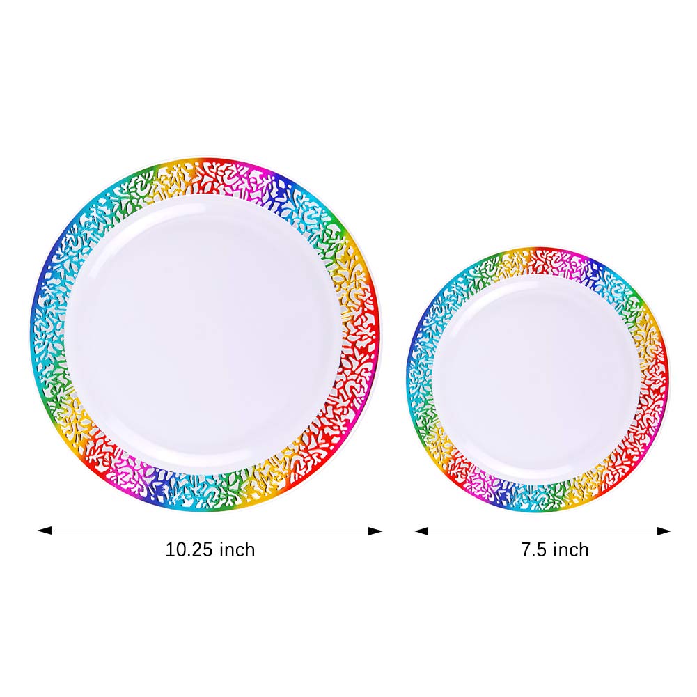 supernal Rainbow Plastic Plates | Disposable Party Dinnerware Set – back view and specifications