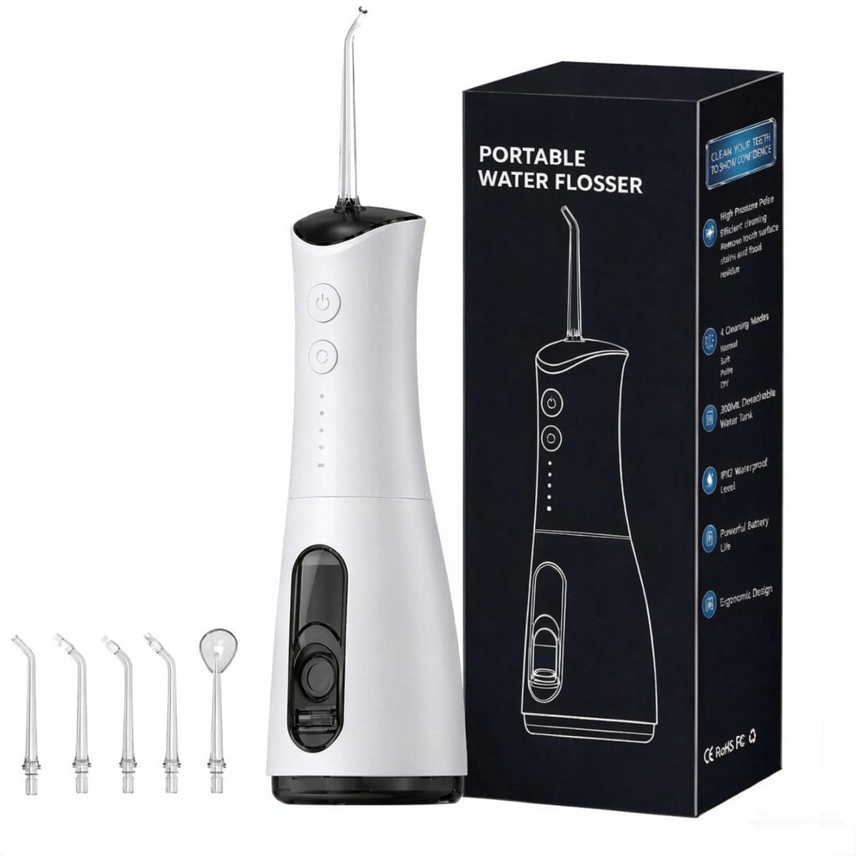 Portable Water Flosser 300 Ml IPX7 Featuring 5 Nozzle Heads - DASSIECL Official Imagery - 4
