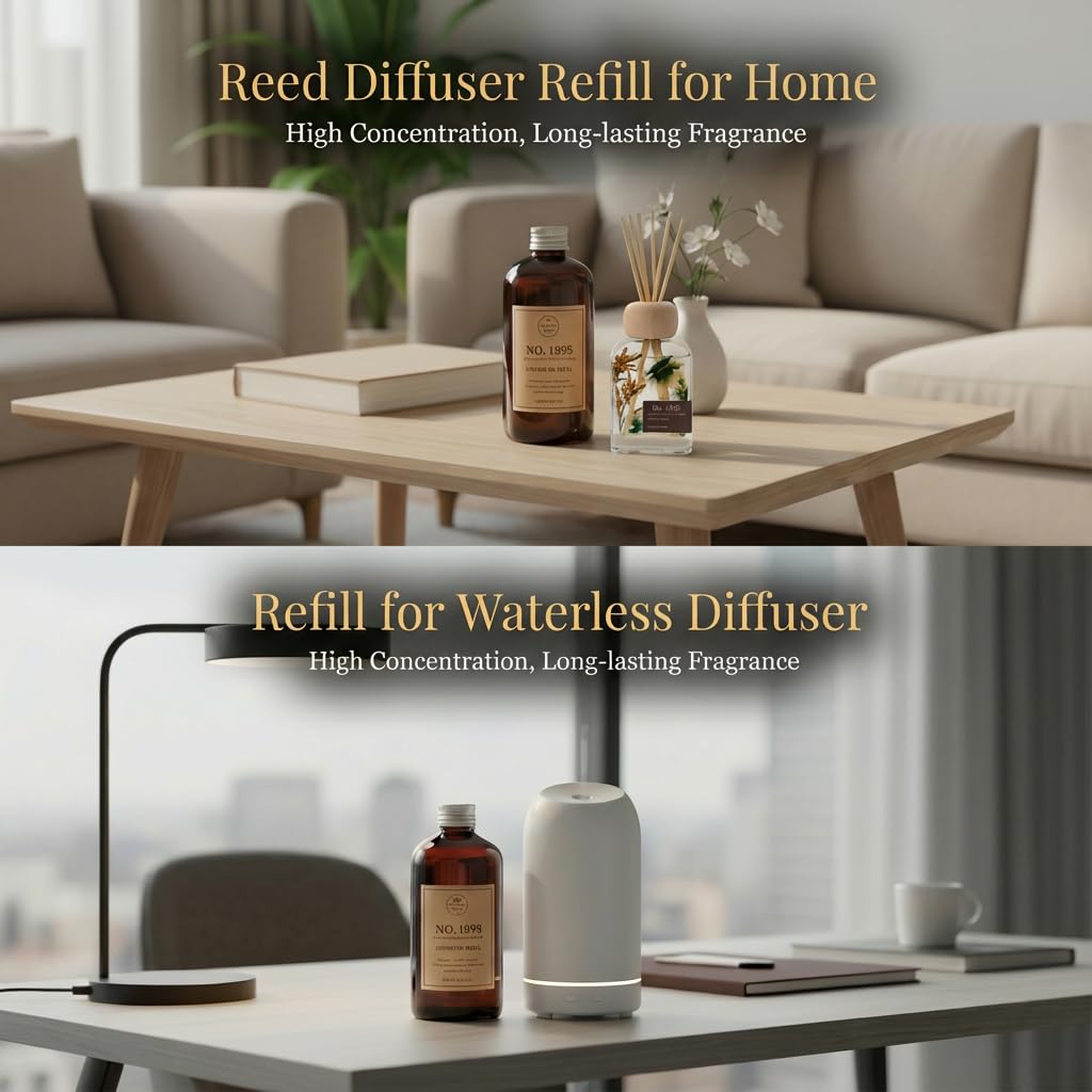 Vietora Eud luxury hotel reed diffuser oil refill in an 8.5 fl oz bottle, essential oil for fragrant home ambiance.