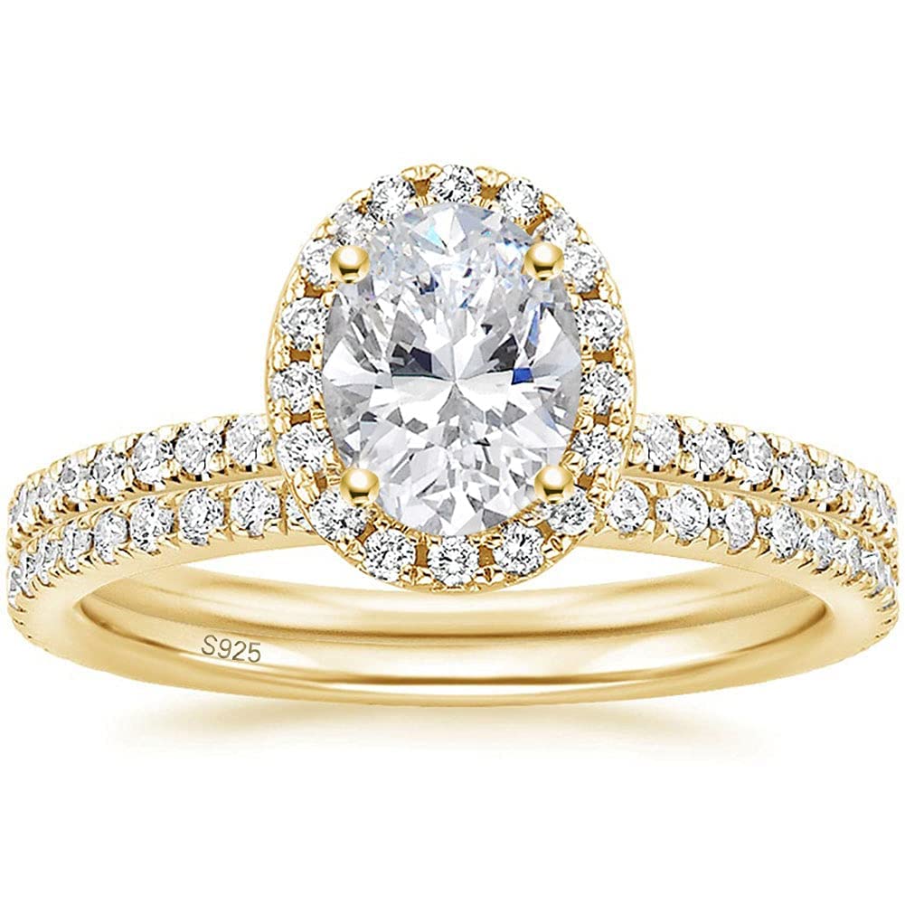 EAMTI 925 Sterling Silver Wedding Ring Set for Women Oval Cut Size 4-10 – Sterling Silver-GOLD, Sterling Silver, 3 3.25 