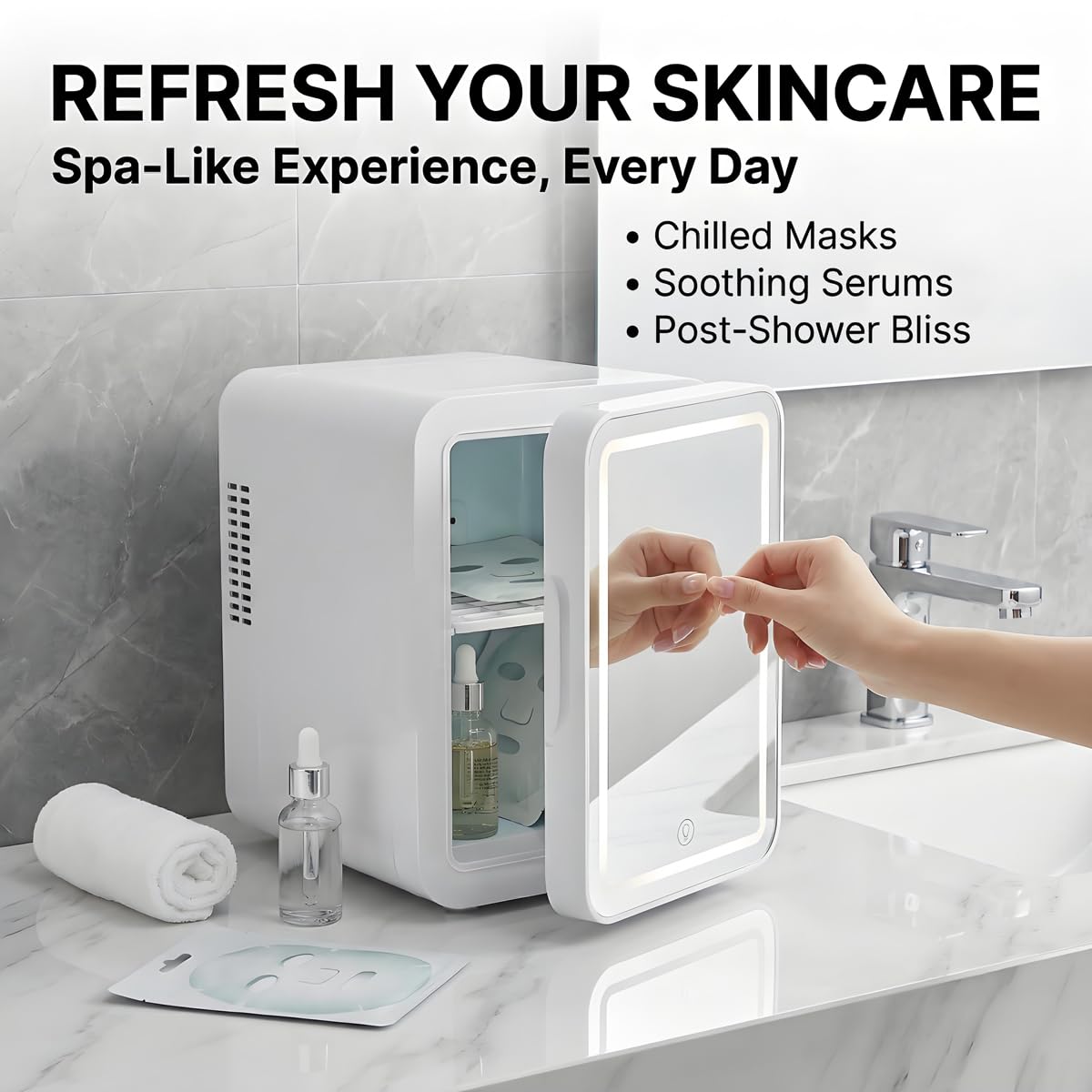 Lispin 4L Mini Skincare Refrigerator with Dimmable LED Mirror, Portable Beauty Refrigerator, Cosmetics, Personal Fridge 