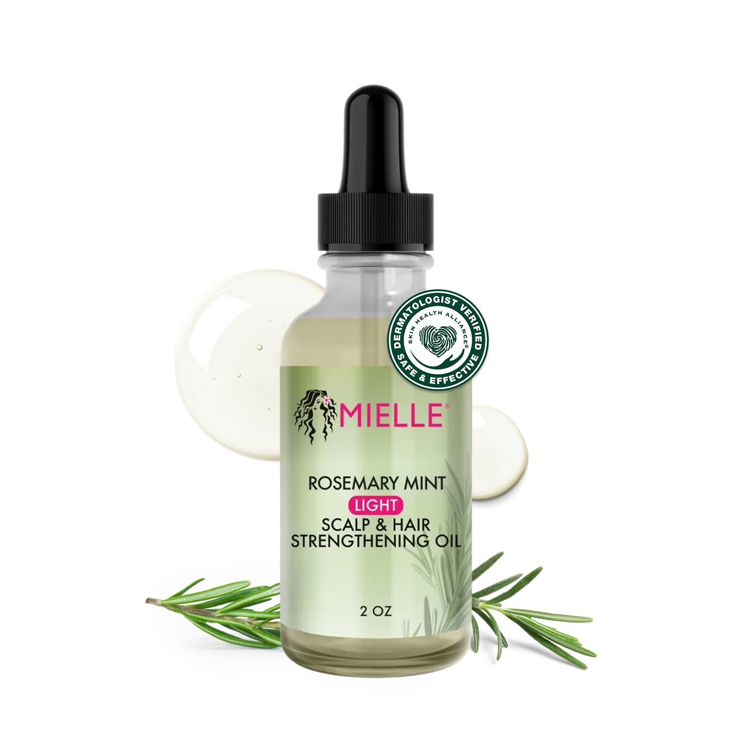 Mielle Organics Rosemary Mint Light Hair Oil in a 2 oz bottle, designed for nourishing and styling hair with rosemary and mint ingredients.