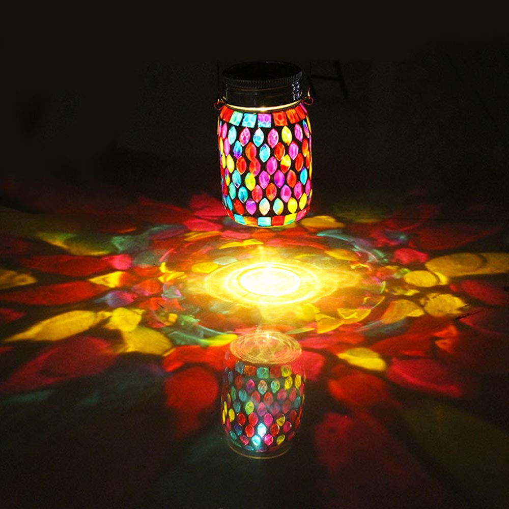 GUANFU Mosaic Lights Outdoor Hanging Lanterns, Rechargeable Mosaic Solar Lanterns， Outdoor Waterproof Solar Night Lights