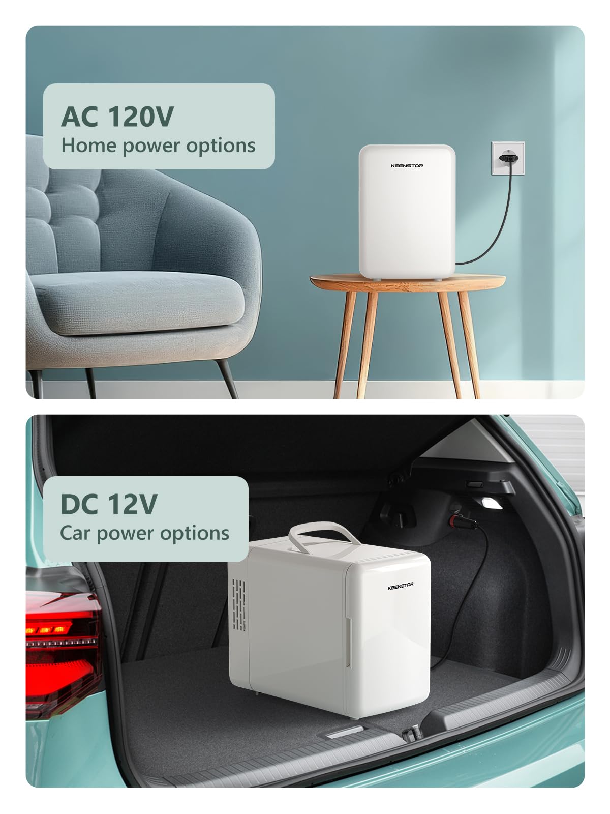 KEENSTAR Mini Fridge, 6 Liter/8 Can Small Fridge, 110V AC/ 12V DC Cooler and Warmer for Bedroom, Cosmetics, Office, Dorm