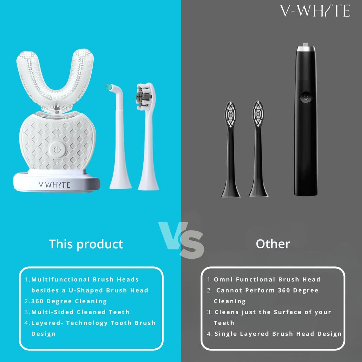 V WHITE Ultrasonic U Shaped Auto Brush for Adults - V-WHITE Official Imagery - 8