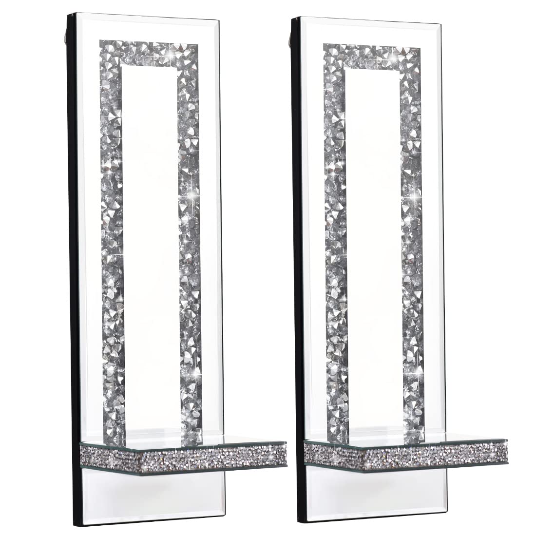 Aeveco Mirrored Wall Candle Sconces Holder Set of 2, Wall Decor Living Room – full view