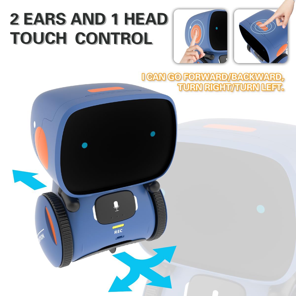 98K Kids Robot Toys for Girls and Boys, Touch and Voice Control Robots – close-up detail in Blue